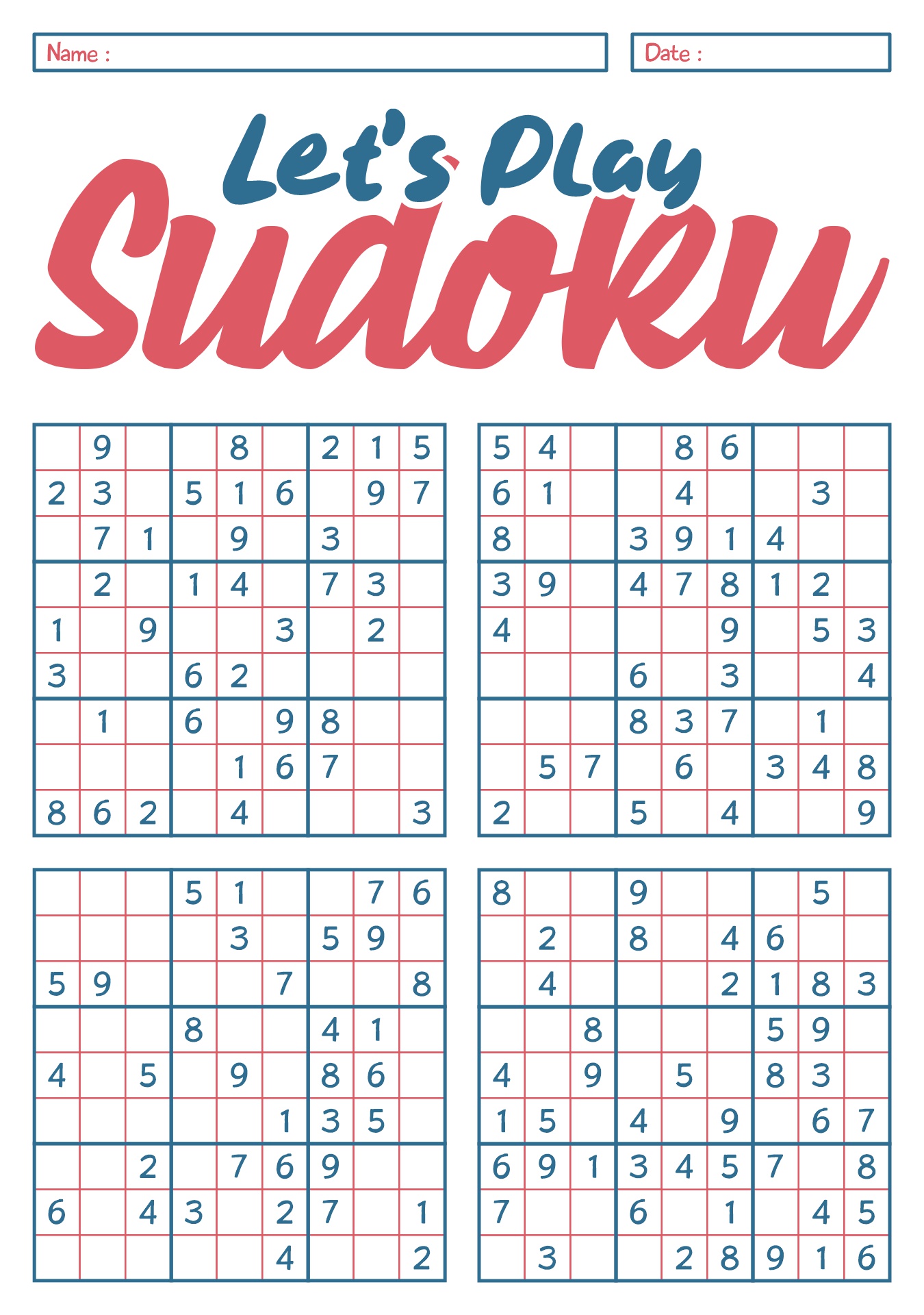 Printable Sudoku Challenge Worksheets