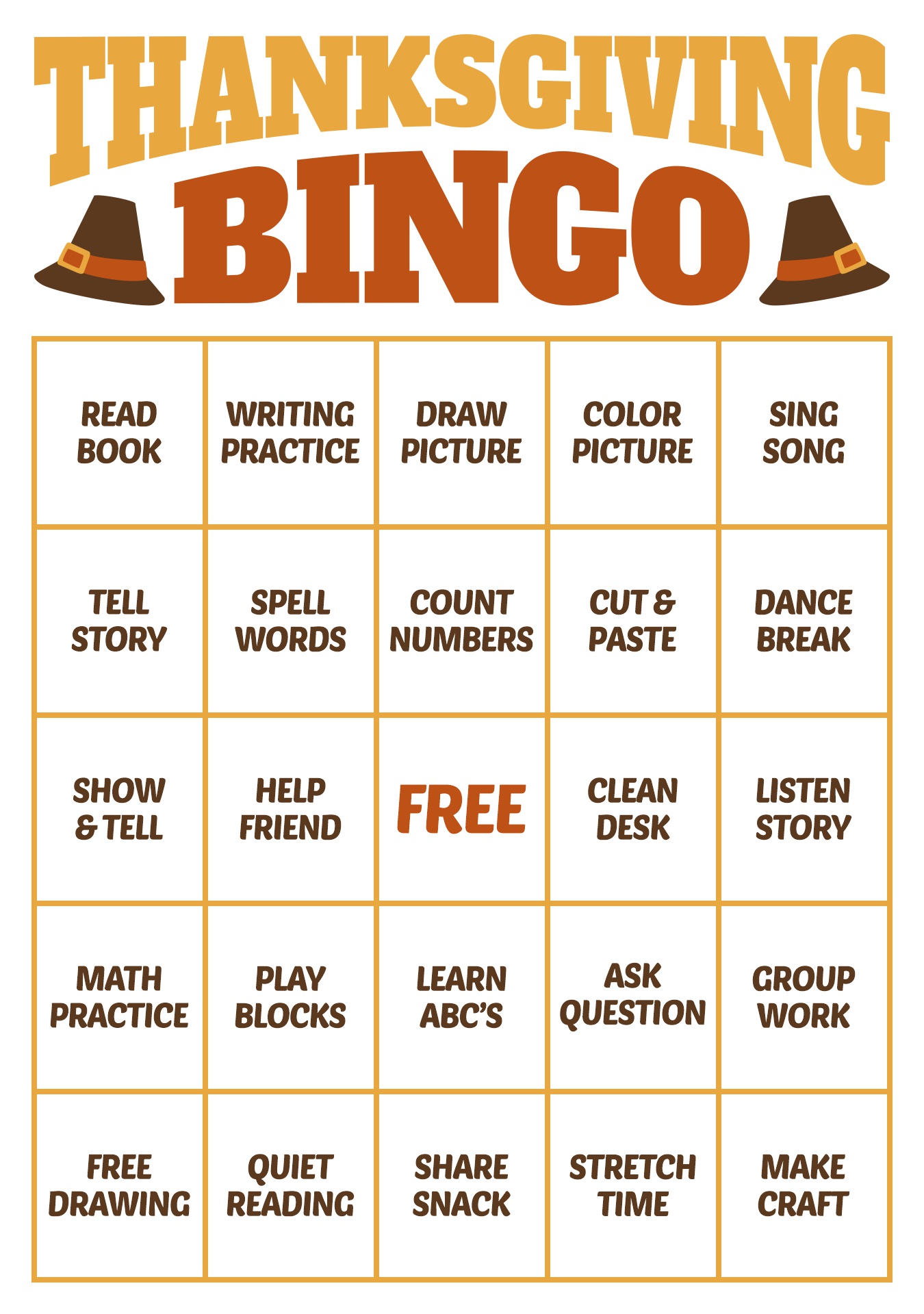 Printable Thanksgiving Bingo Cards for Classroom Activity Printable Thanksgiving Bingo Cards for Classroom Activity