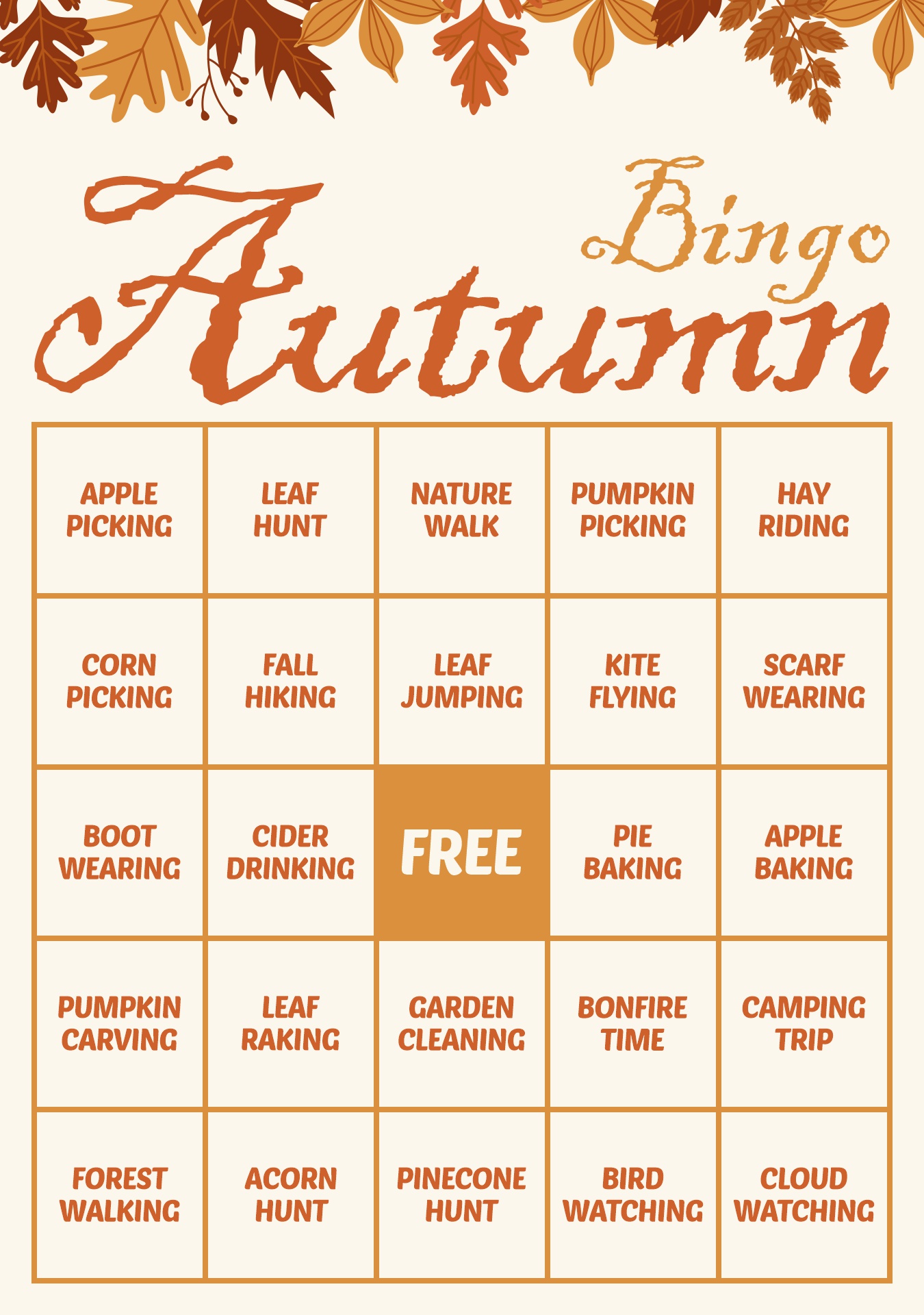 Printable Thanksgiving Bingo Cards with Autumn Themes Printable Thanksgiving Bingo Cards with Autumn Themes