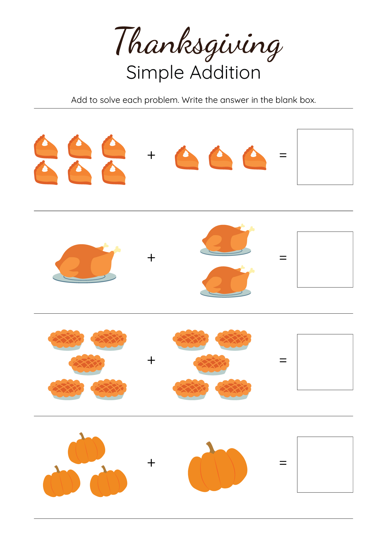 Thanksgiving School Math Exercises Thanksgiving School Math Exercises