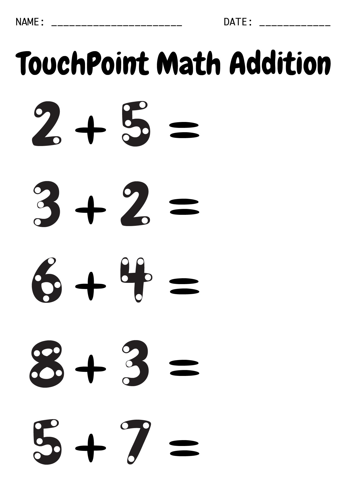 TouchPoint Math Addition Cards Printable TouchPoint Math Addition Cards Printable