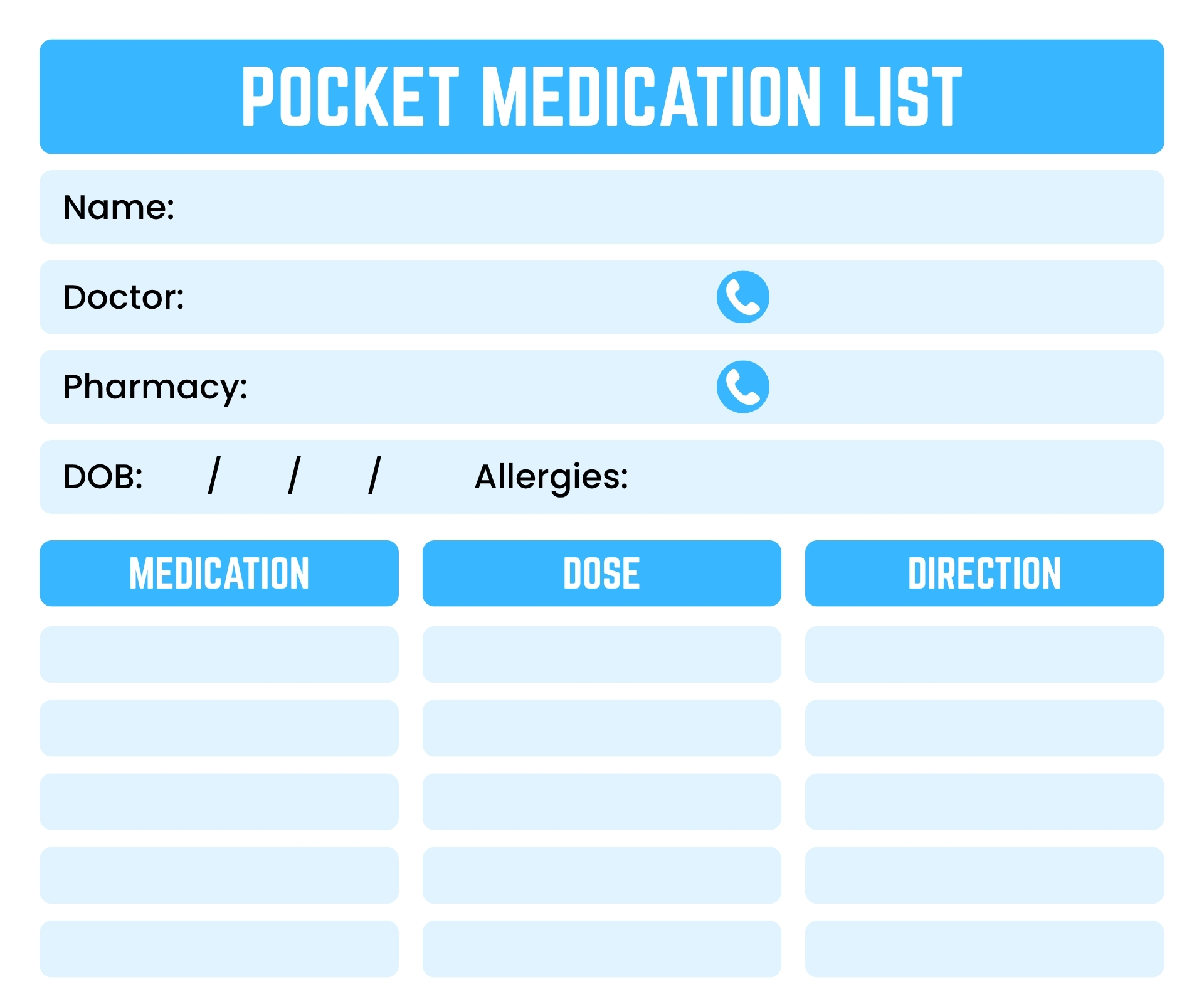 Weekly Pocket Medication Chart Weekly Pocket Medication Chart