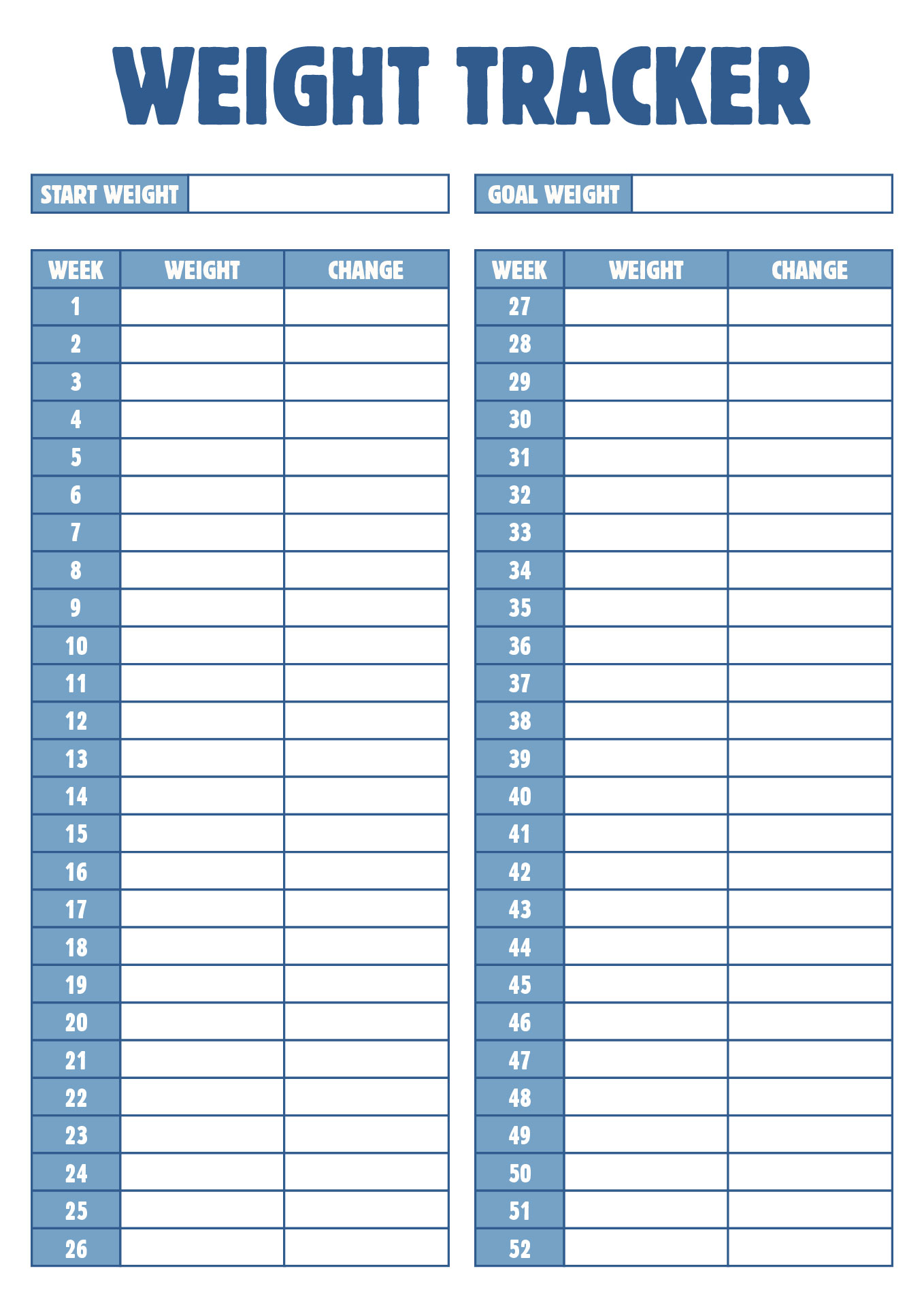 Weight Loss Tracker Printable Forms