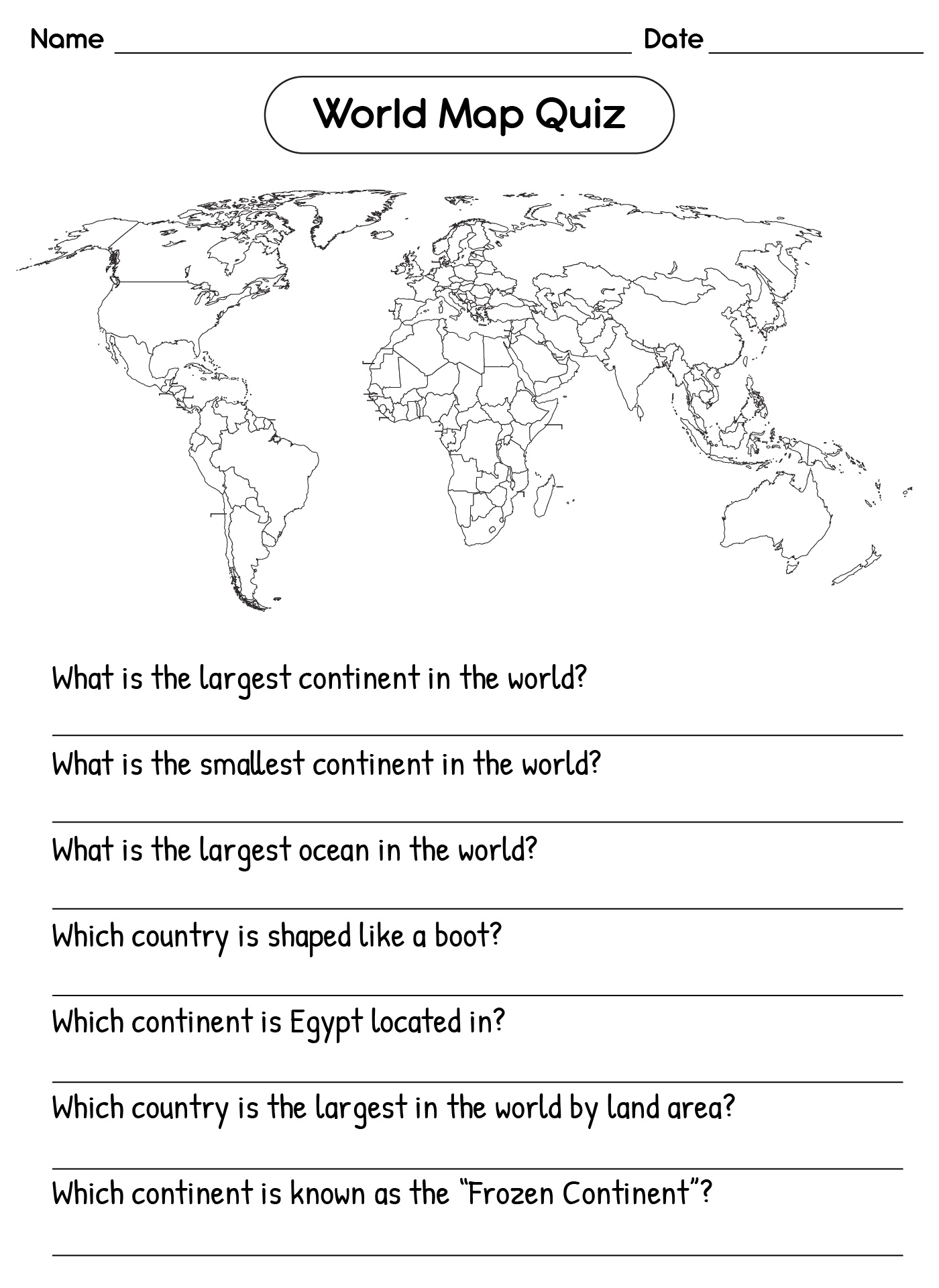 World Map Quiz Worksheet Printable World Map Quiz Worksheet Printable