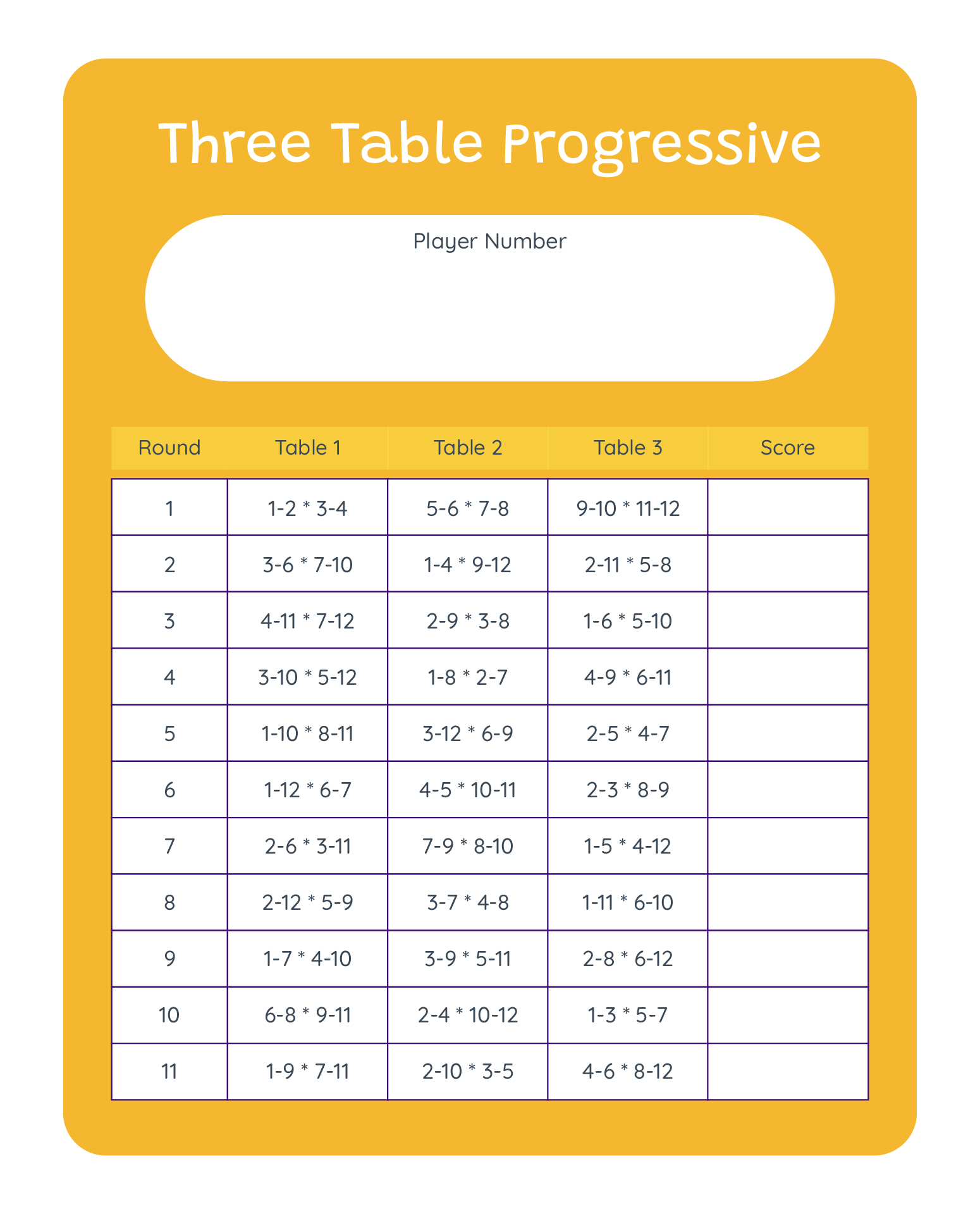 3 Table Progressive Bridge Tally Sheets 3 Table Progressive Bridge Tally Sheets