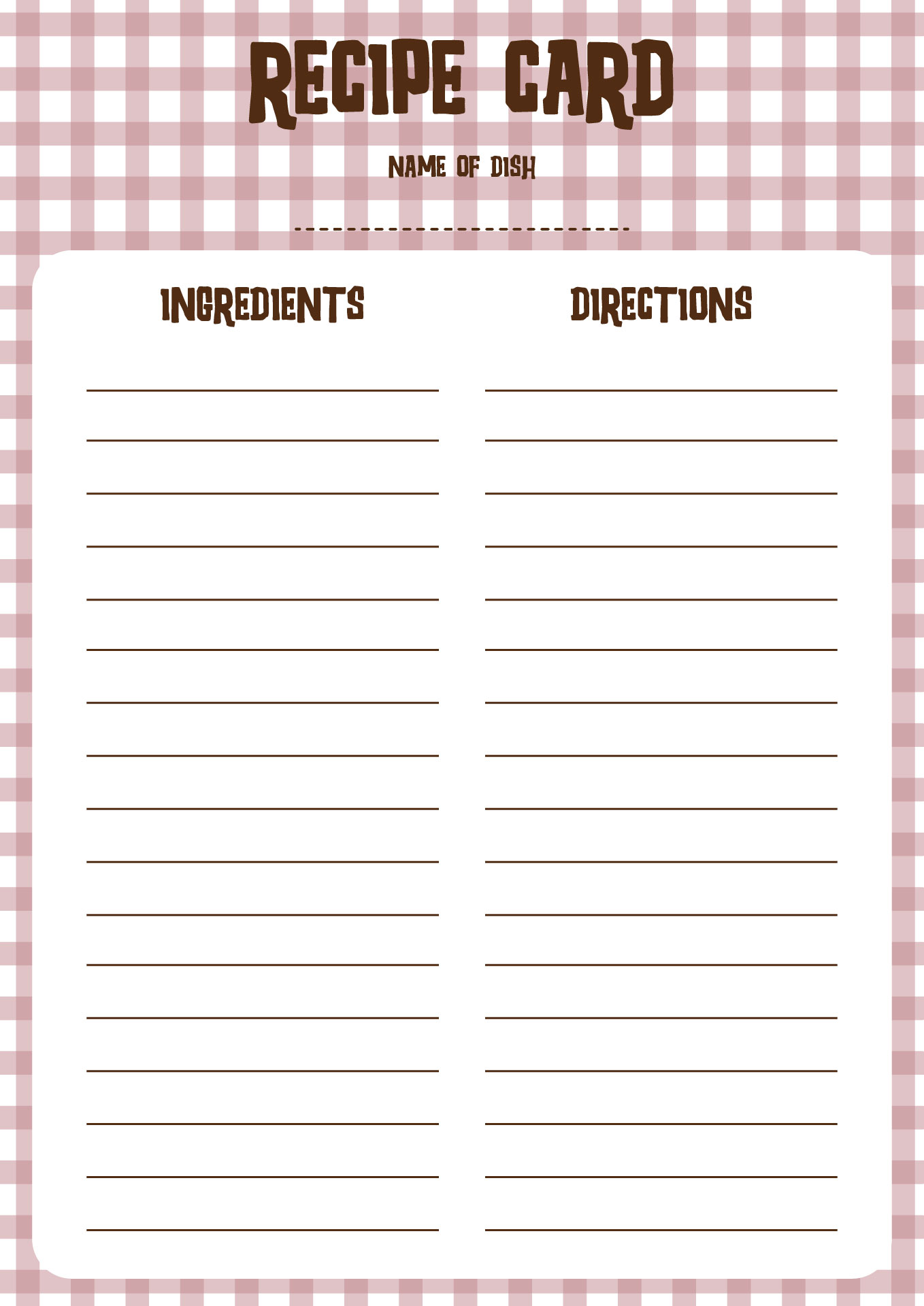 8.5X11 Recipe Card Pages Printable 8.5X11 Recipe Card Pages Printable