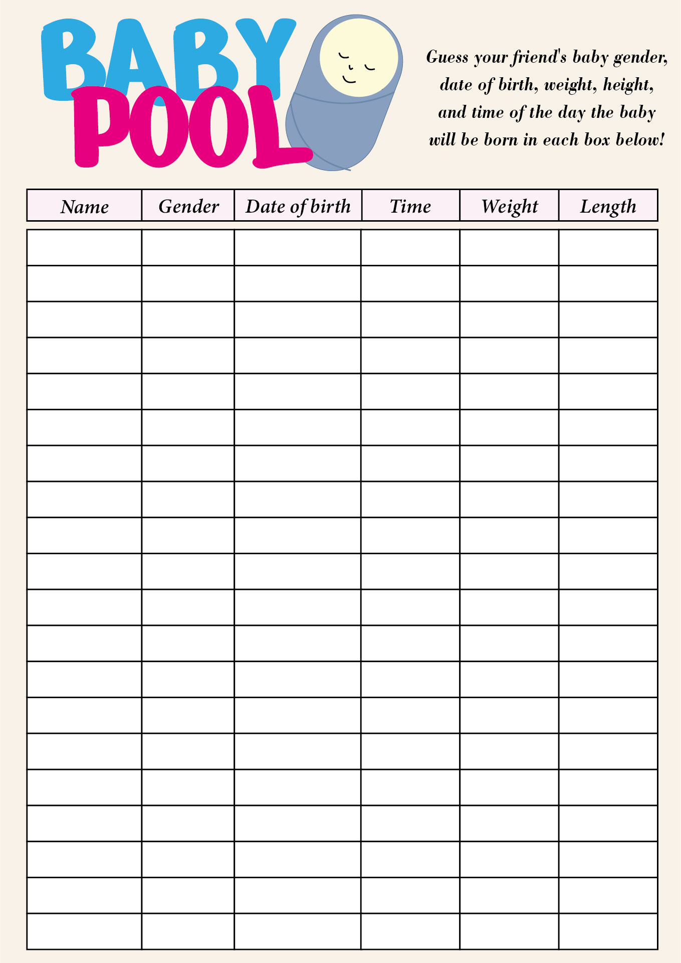 Baby Birth Time Betting Pool Tracker