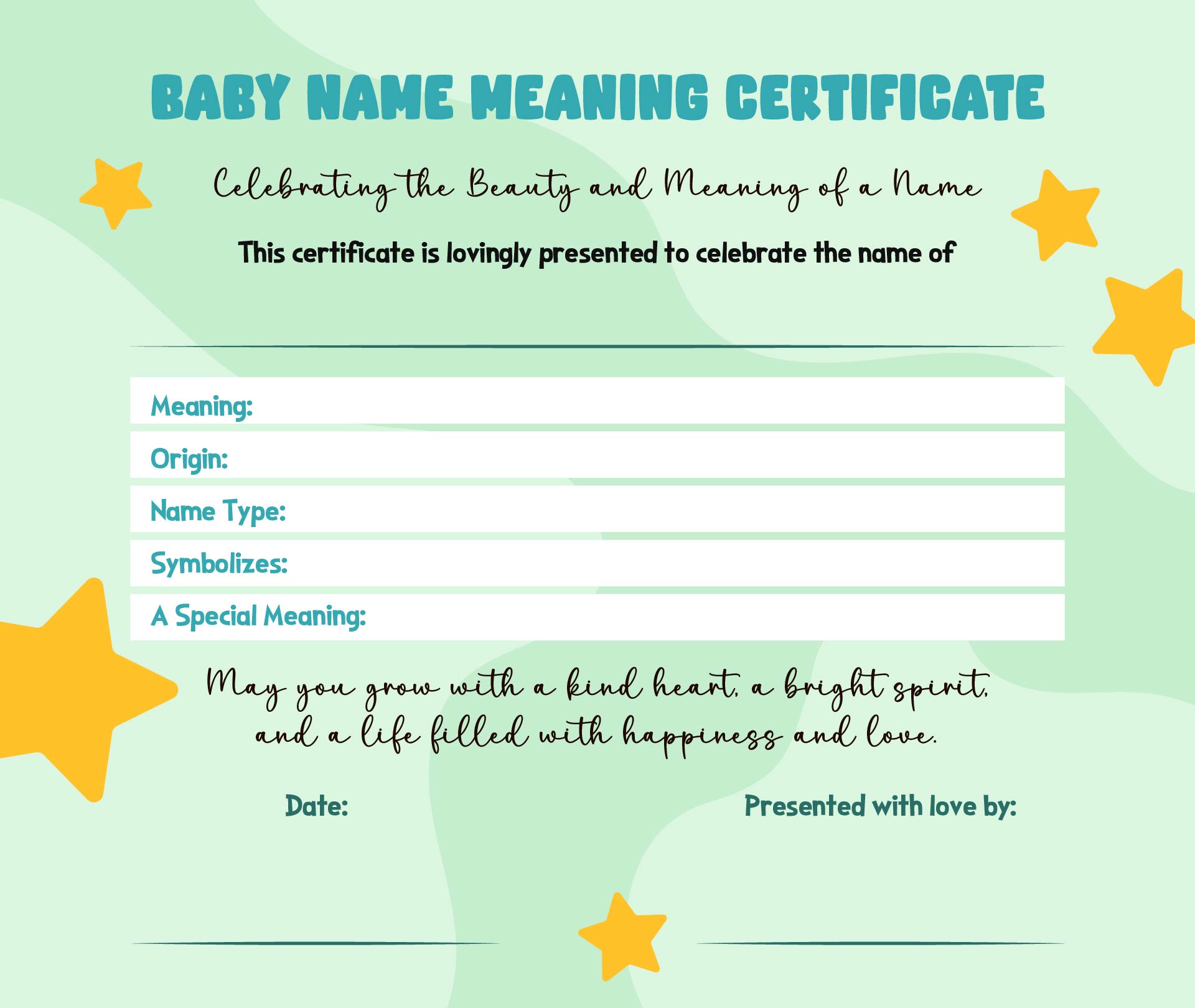 Baby Name Meaning Certificate Printable