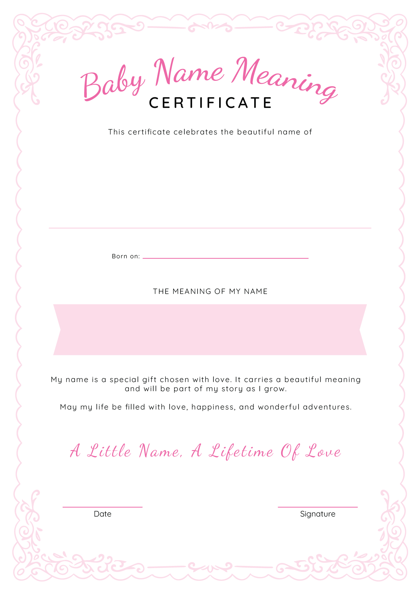 Baby Name Meaning Certificate Printable