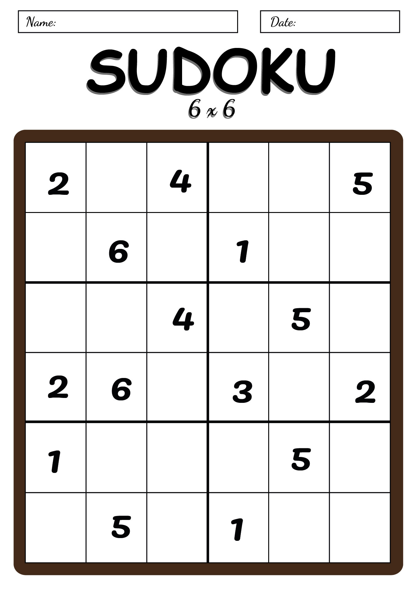Beginner 6x6 Sudoku Puzzles for Kids Beginner 6x6 Sudoku Puzzles for Kids
