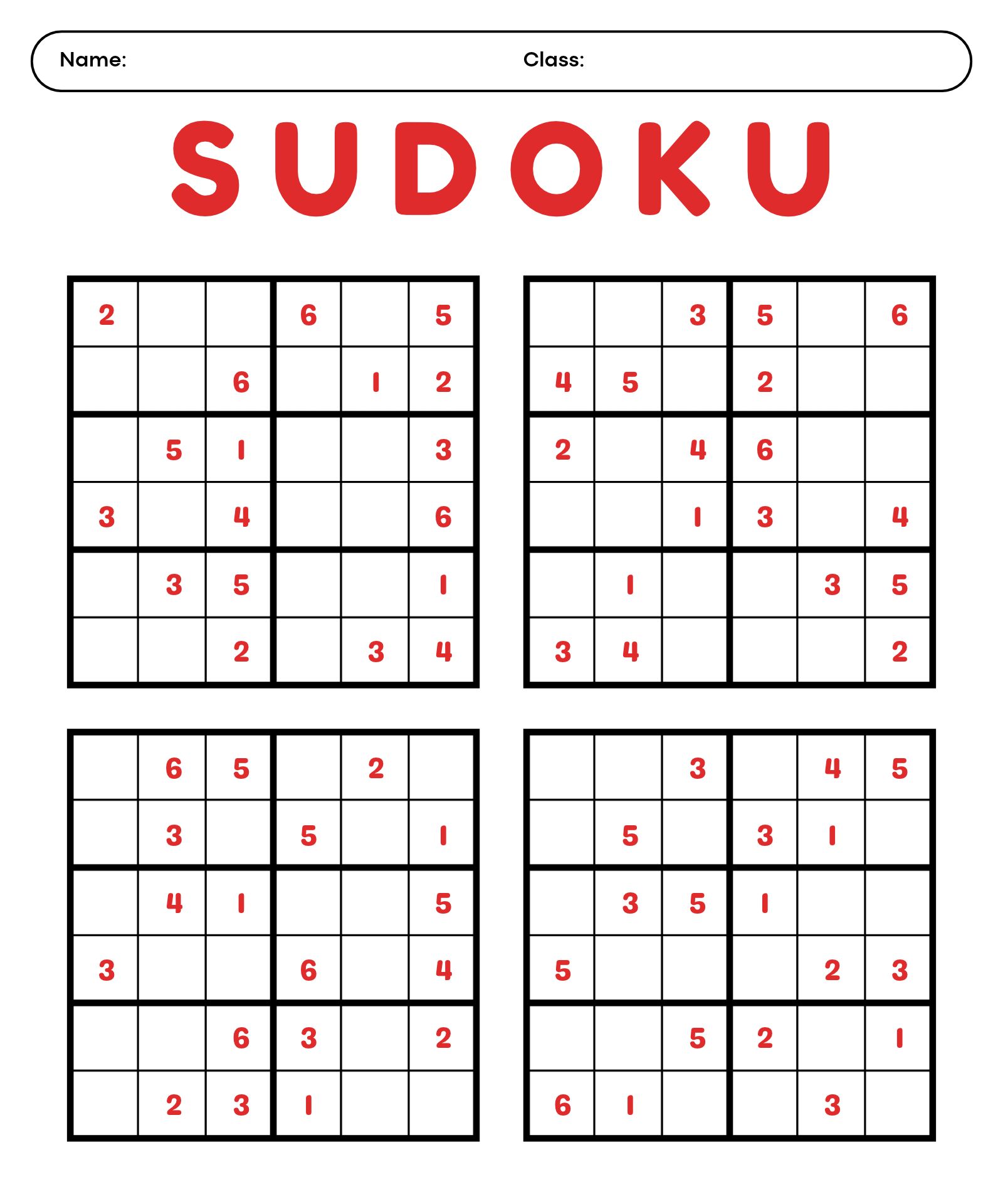Beginner 6X6 Sudoku Sheets for Kids Beginner 6X6 Sudoku Sheets for Kids