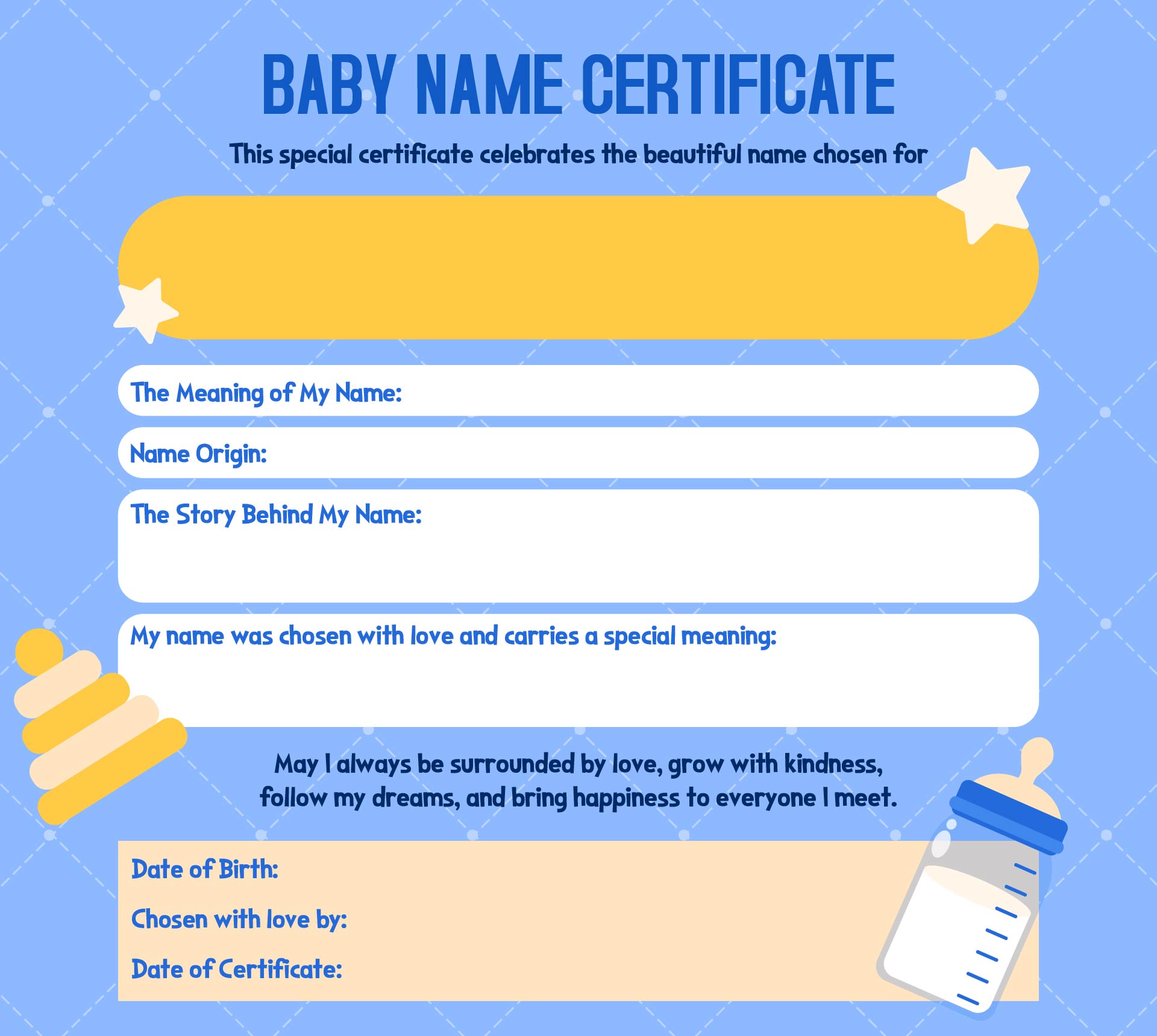 Childs Name Meaning Certificate Printable
