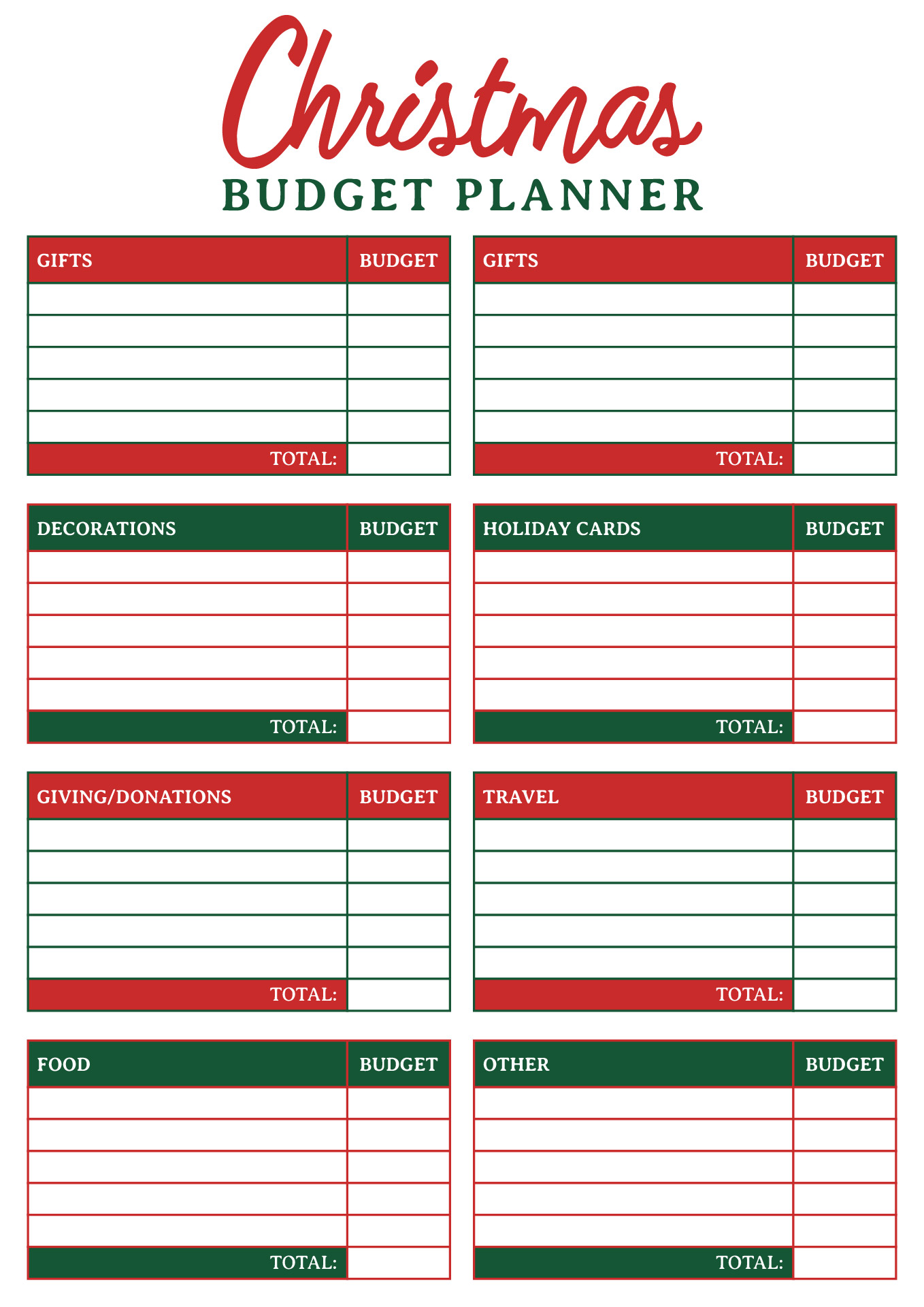 Christmas Gift Budget Planner Printable Christmas Gift Budget Planner Printable
