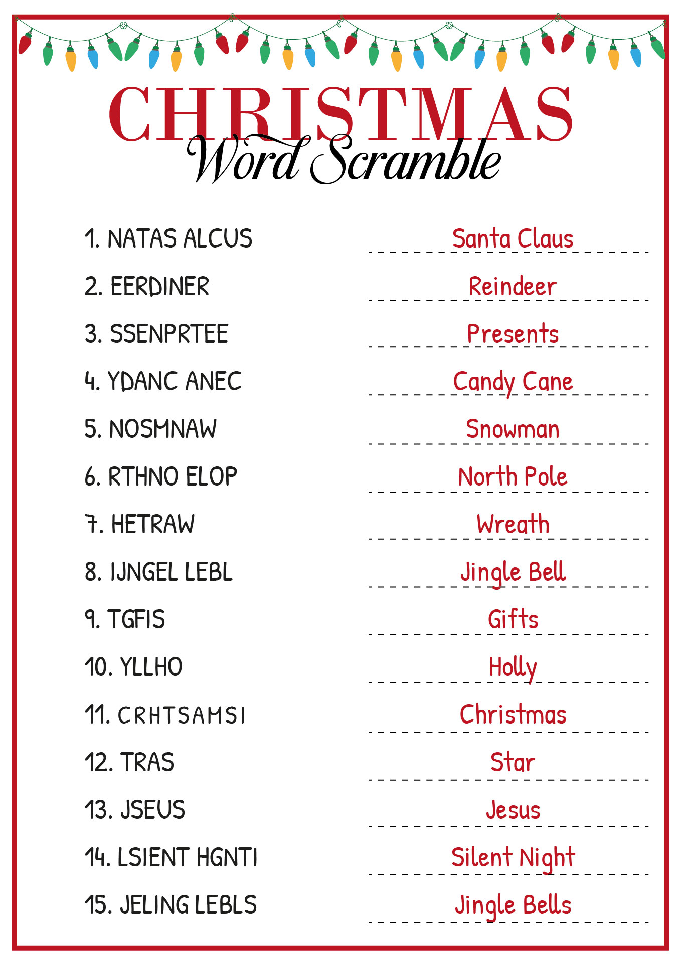 Christmas Word Scramble Keys Printable Christmas Word Scramble Keys Printable