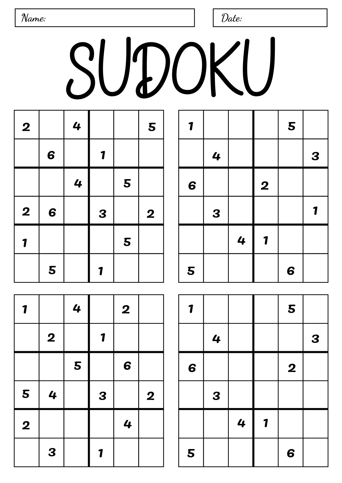 Easy 6x6 Sudoku Activities for Children Easy 6x6 Sudoku Activities for Children