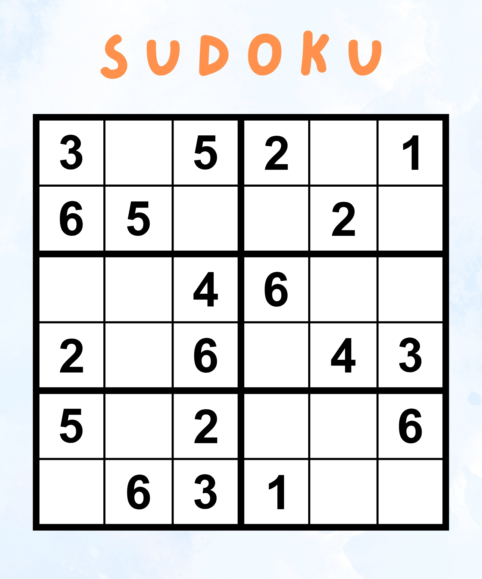Easy 6X6 Sudoku Grids for Children Easy 6X6 Sudoku Grids for Children
