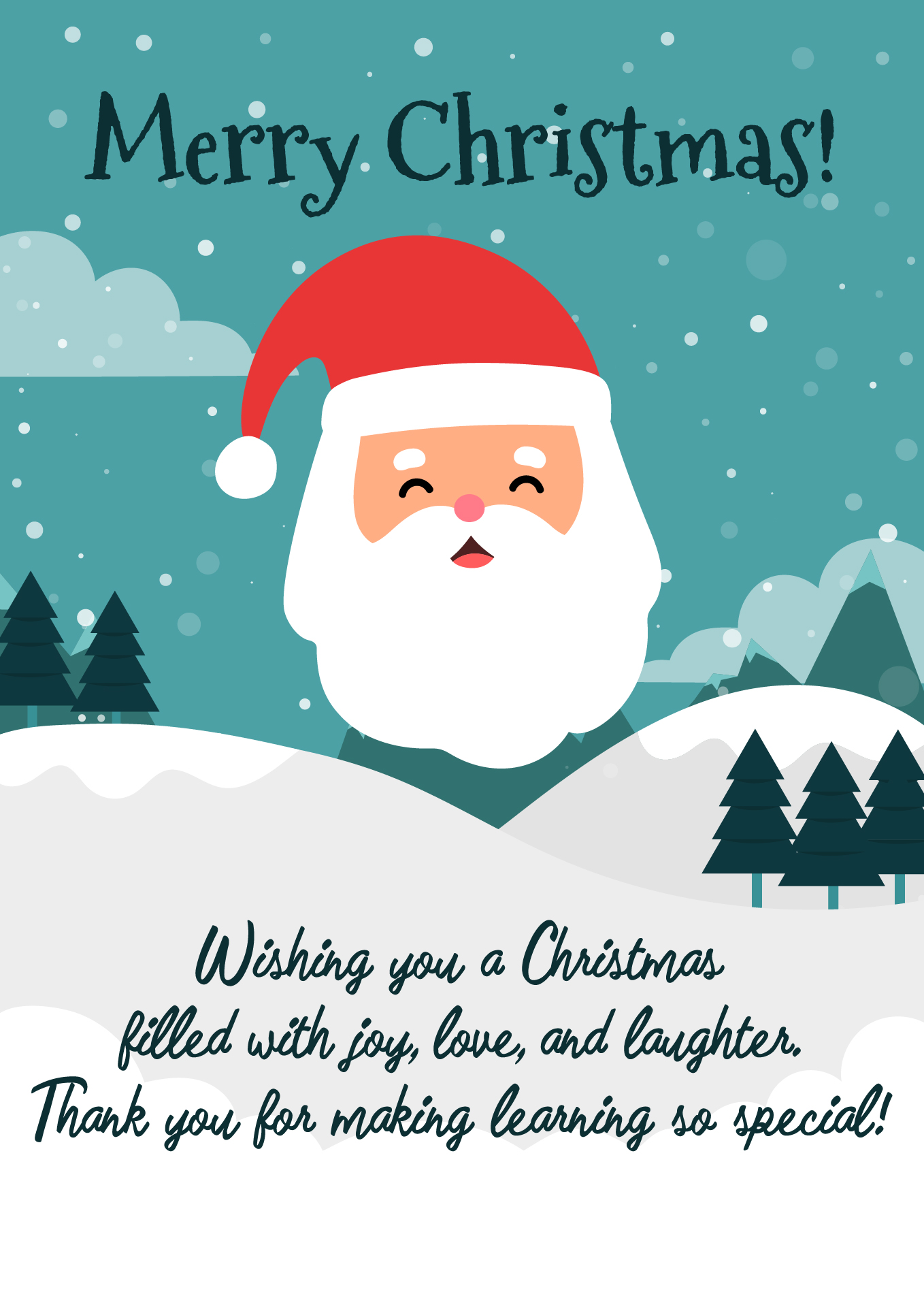 Festive Printable Merry Christmas Teacher Card