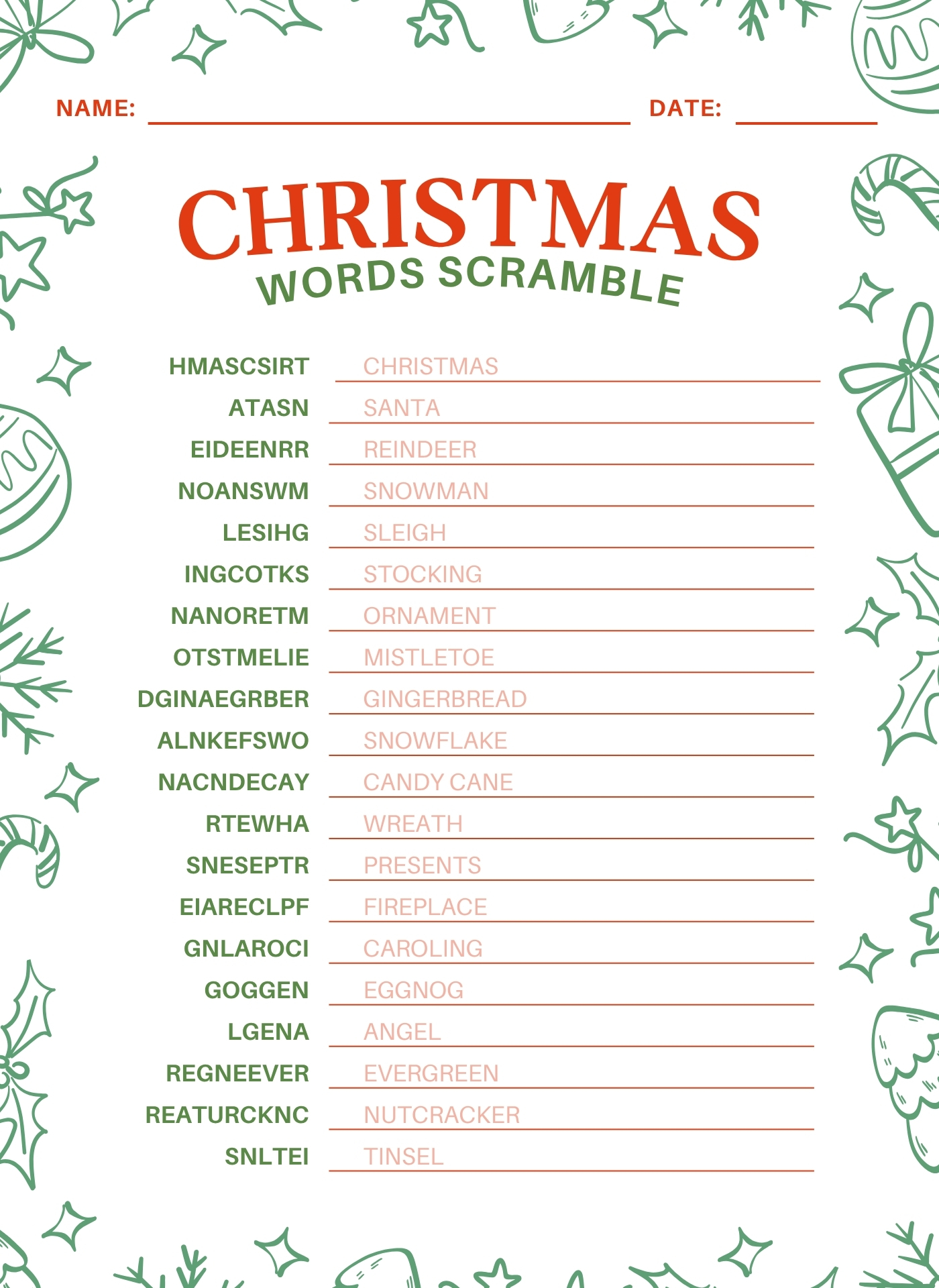 Festive Word Scramble Answer Printable Festive Word Scramble Answer Printable