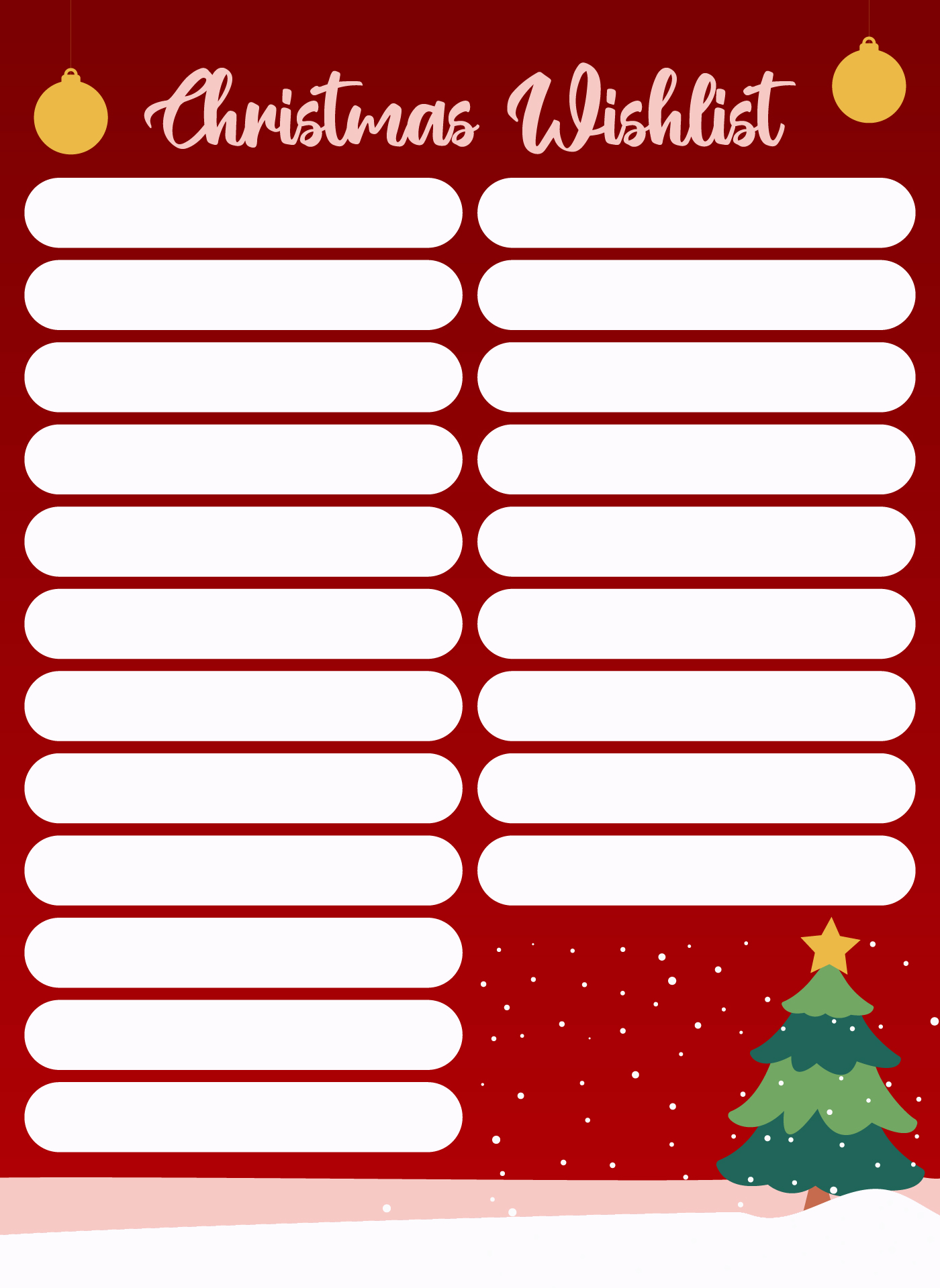 Fillable Online Christmas Wishlist