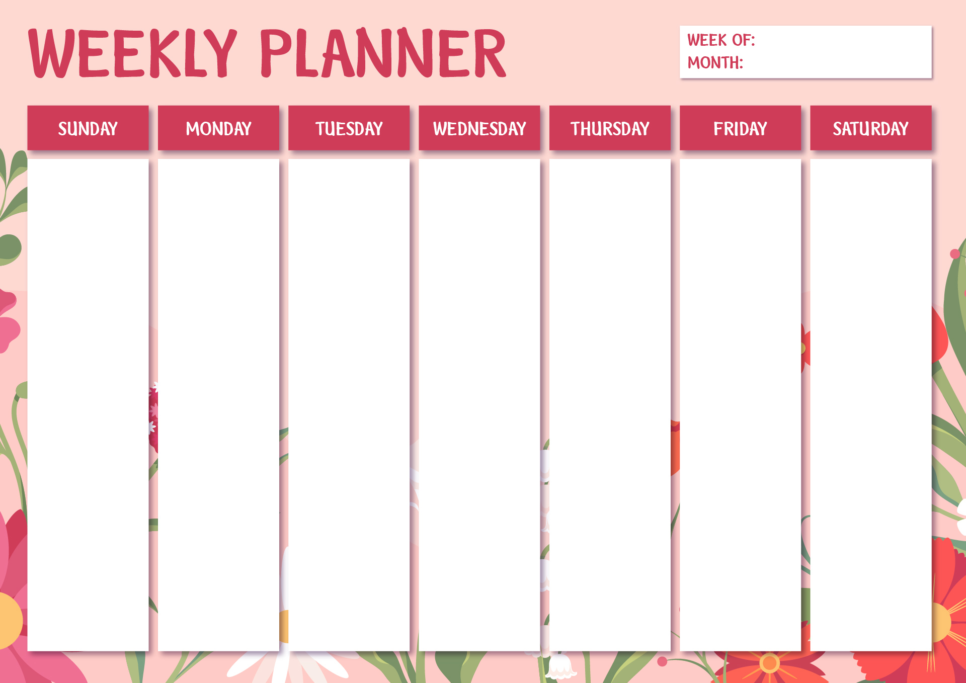 Floral Design Cute Printable Weekly Calendar Sheets Floral Design Cute Printable Weekly Calendar Sheets