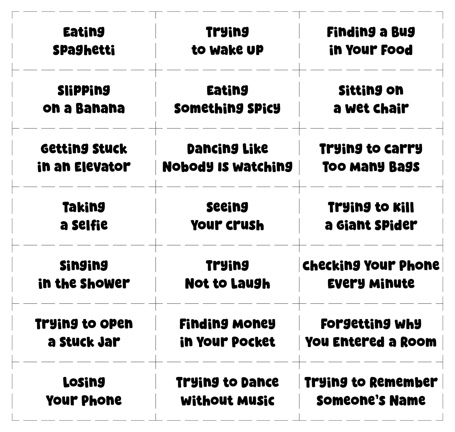Funny Printable Charades Words for Parties