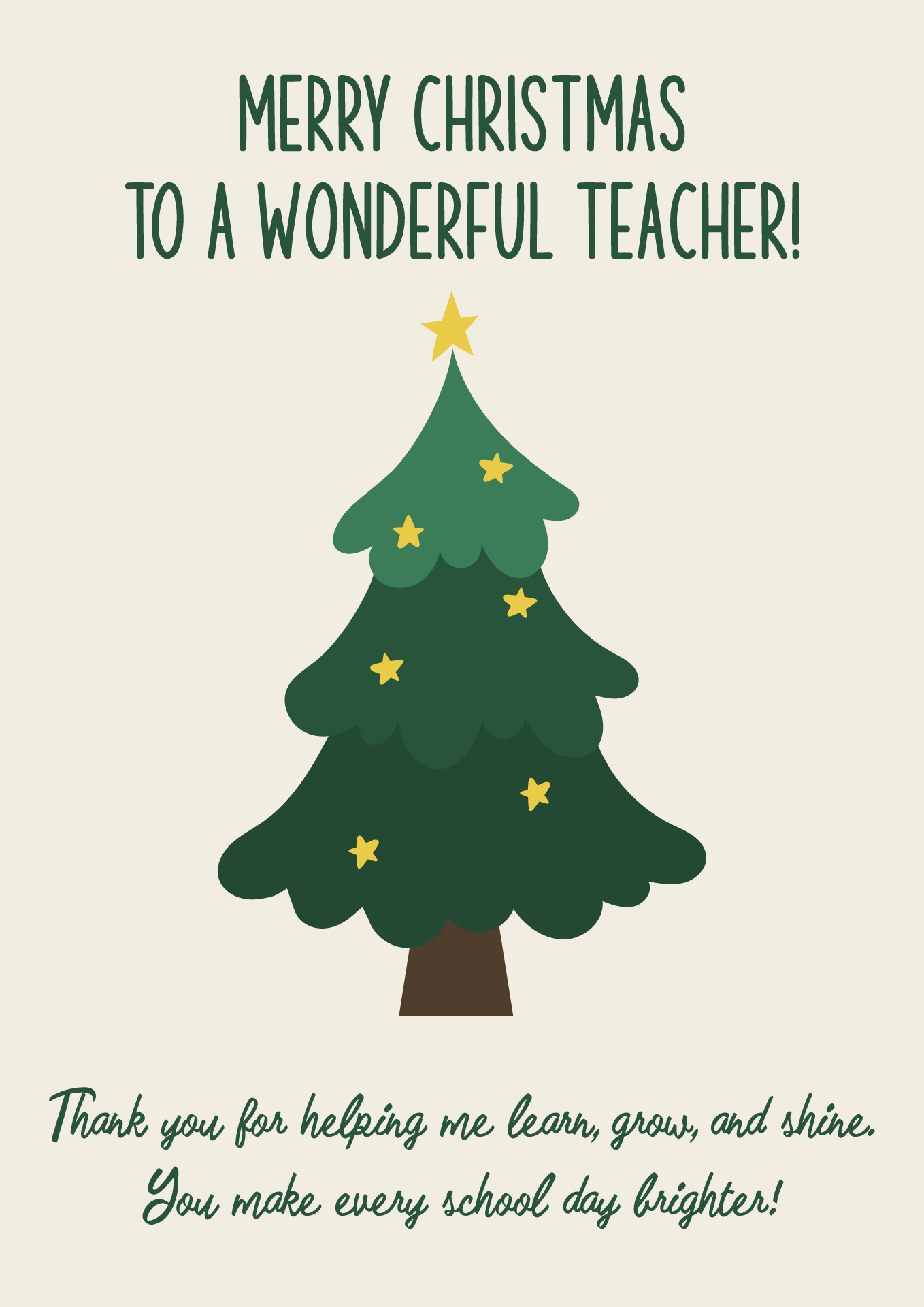 Holiday Themed Printable Card for Teachers