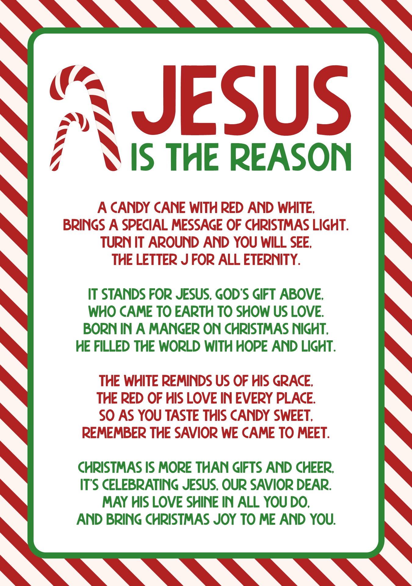 Jesus Candy Cane Poem Cards Printable