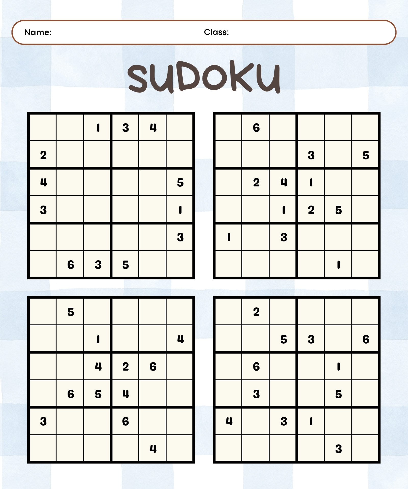 Kid-Friendly 6X6 Sudoku Challenges Kid-Friendly 6X6 Sudoku Challenges
