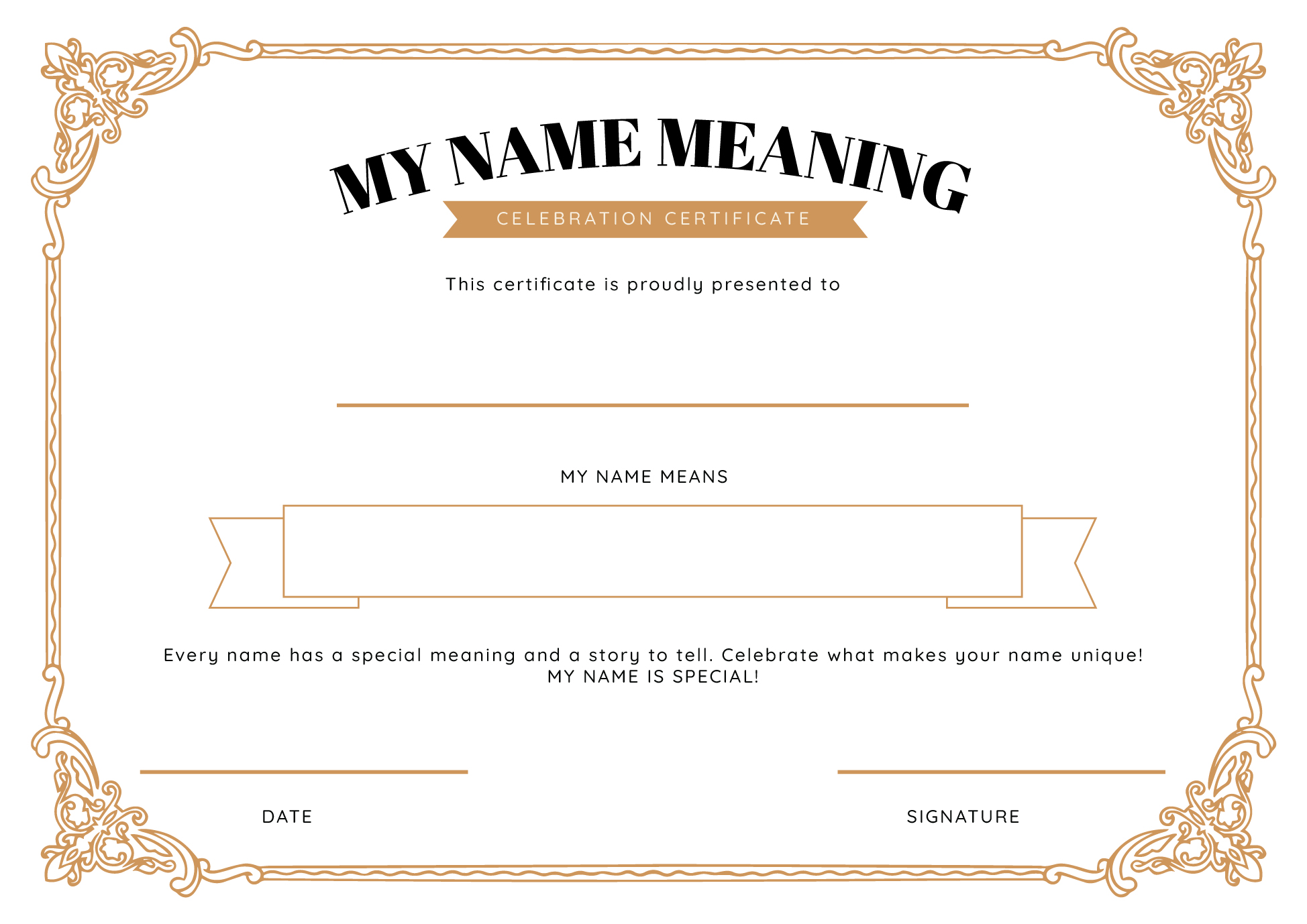 My Name Meaning Celebration Certificate Printable