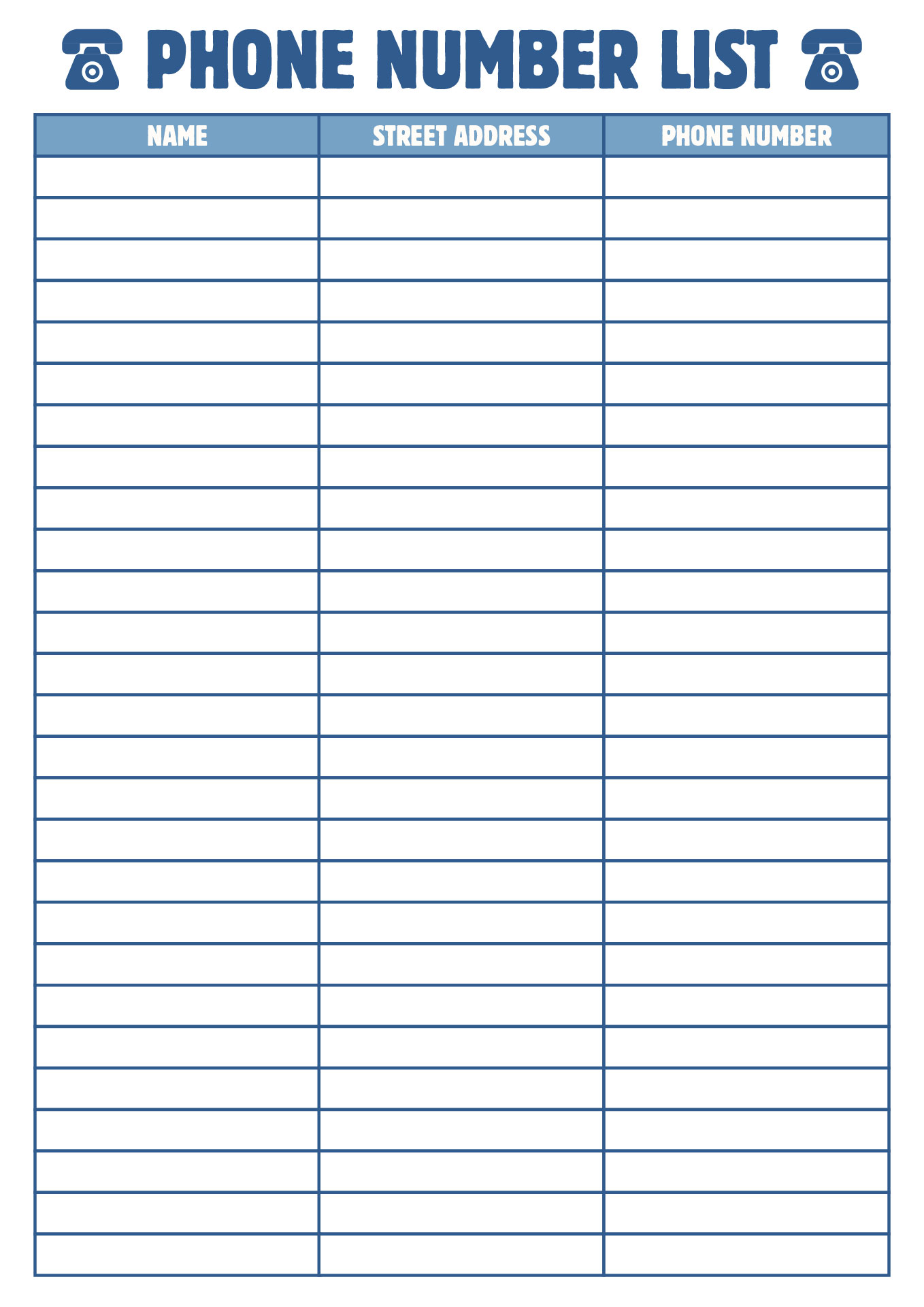 Personal Phone Contact List Printable Personal Phone Contact List Printable