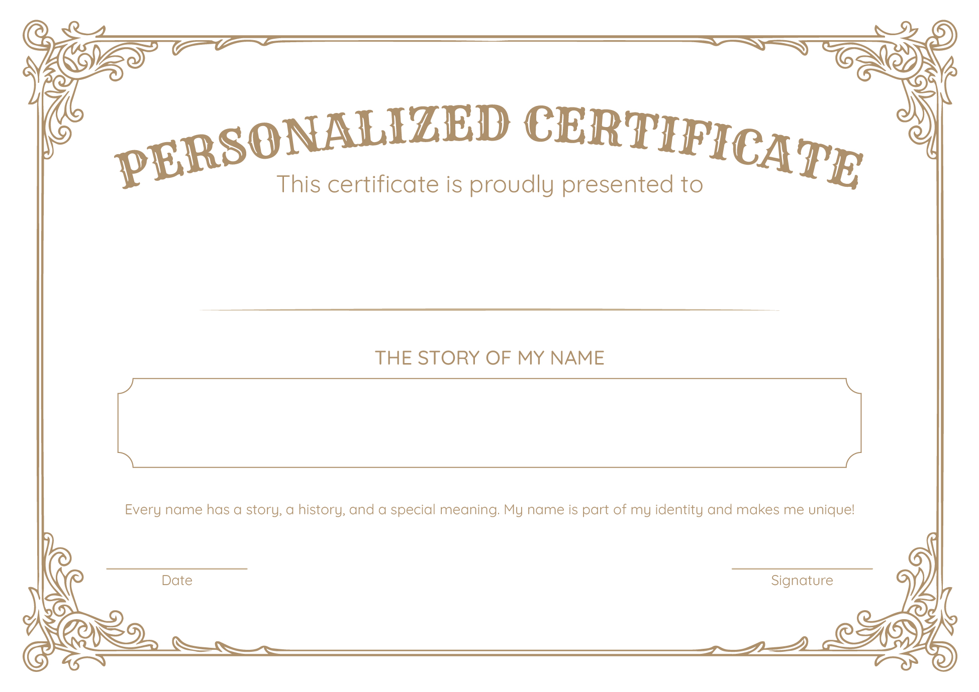 Personalized Name Origin Certificate Printable