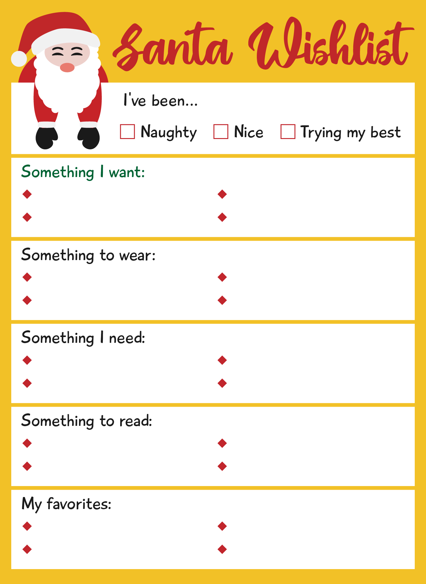 Personalized Santa Wish List Form