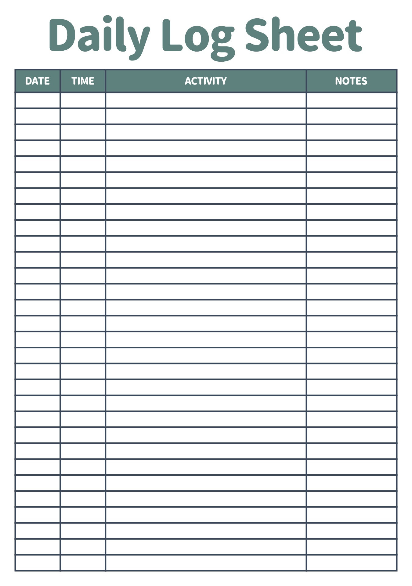 Printable Blank Daily Activity Log
