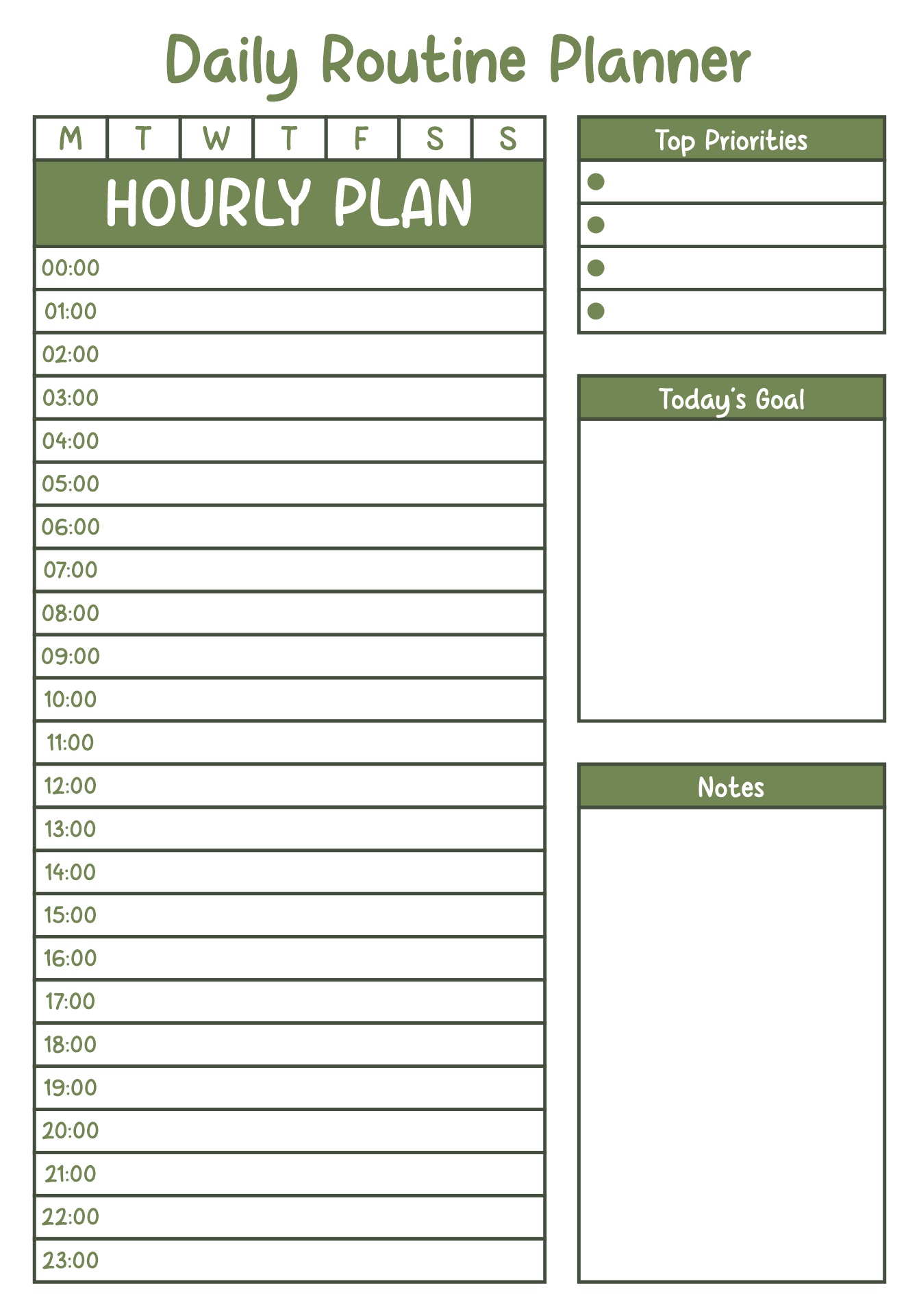 Printable Blank Daily Routine Organizer