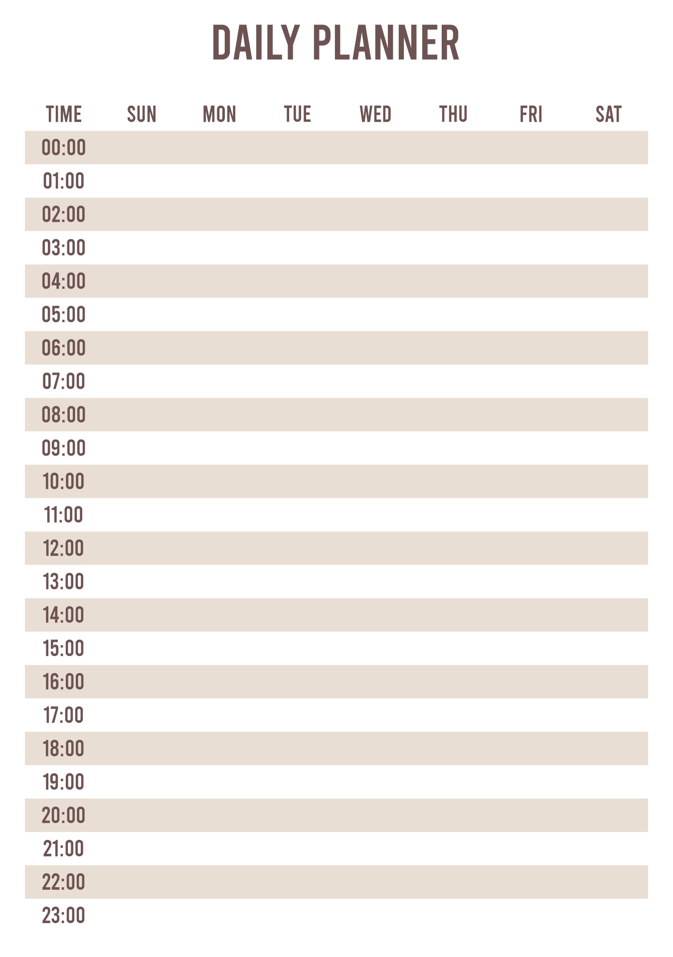 Printable Blank Hourly Daily Planner