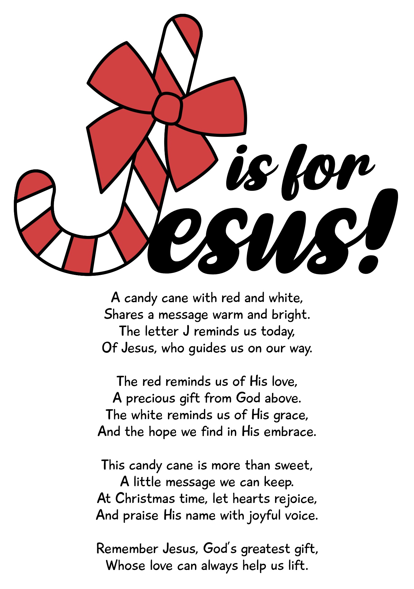 Printable Candy Cane Poem with Jesus Theme
