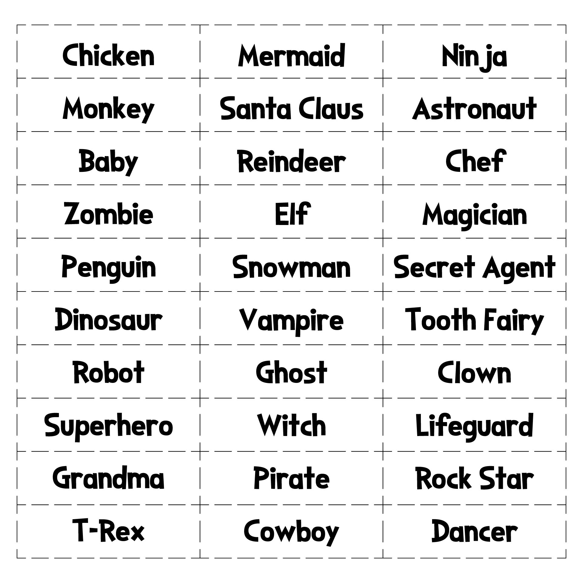 Printable Charades Word List for Family Game Night