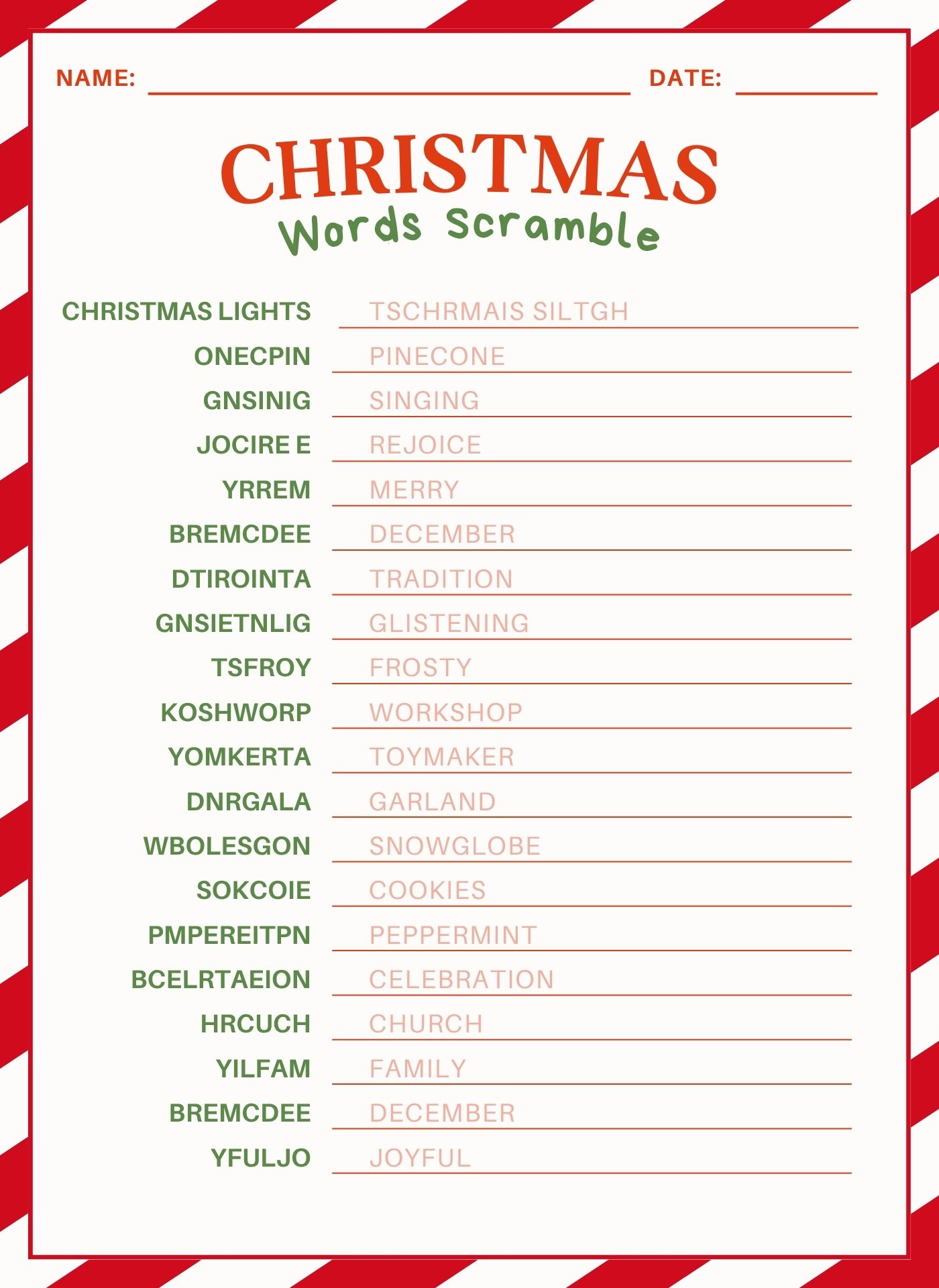 Printable Christmas Word Scramble Key Printable Christmas Word Scramble Key