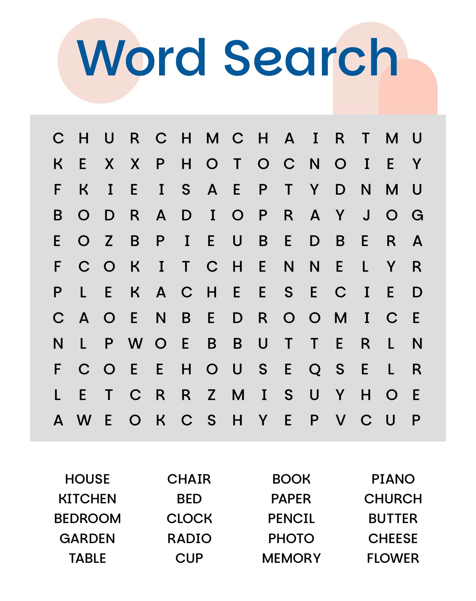 Printable Dementia Word Search Puzzles