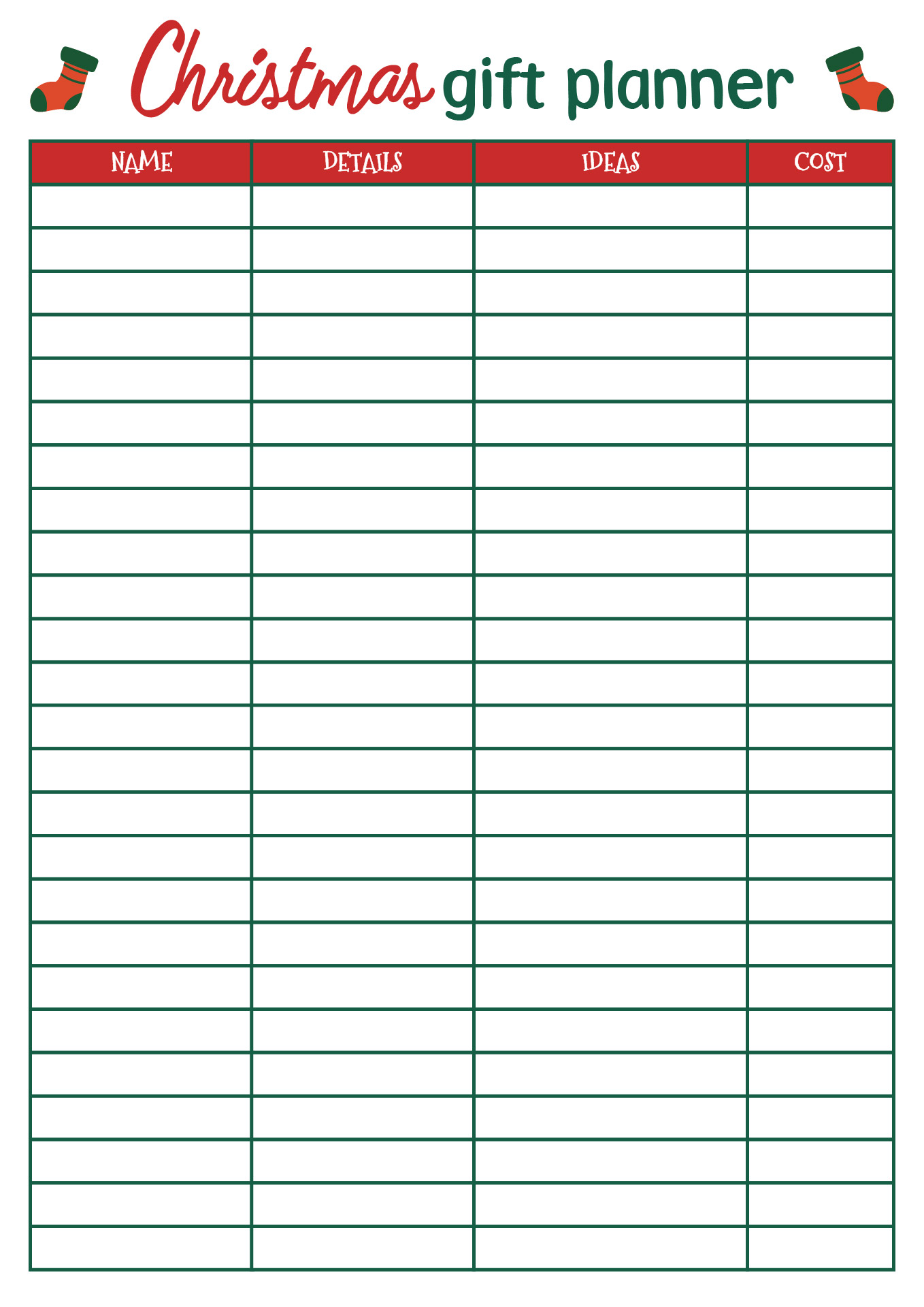 Printable Festive Gift Planner Printable Festive Gift Planner