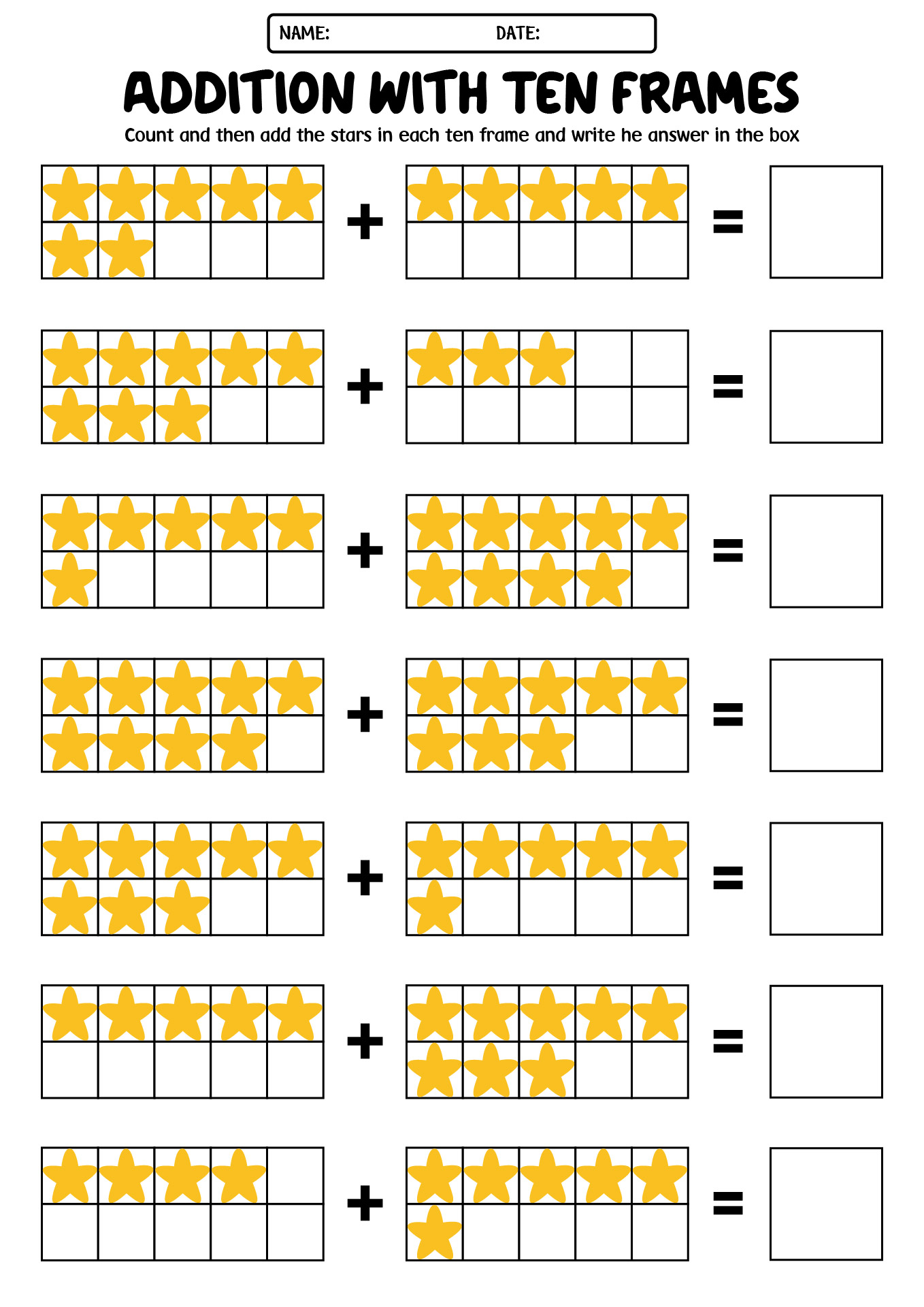 Printable Ten Frame Addition Worksheets Printable Ten Frame Addition Worksheets