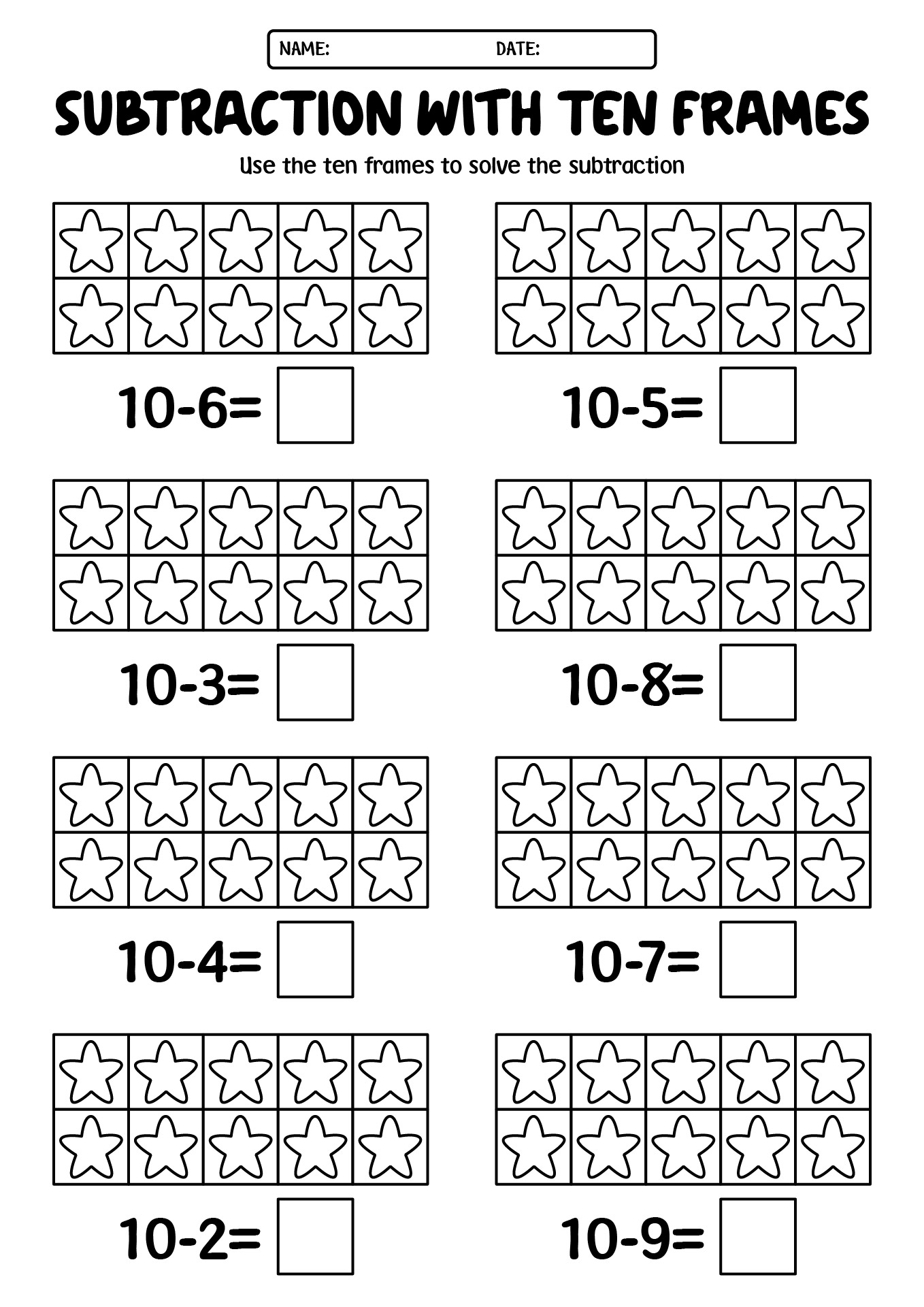 Printable Ten Frame Subtraction Sheets Printable Ten Frame Subtraction Sheets