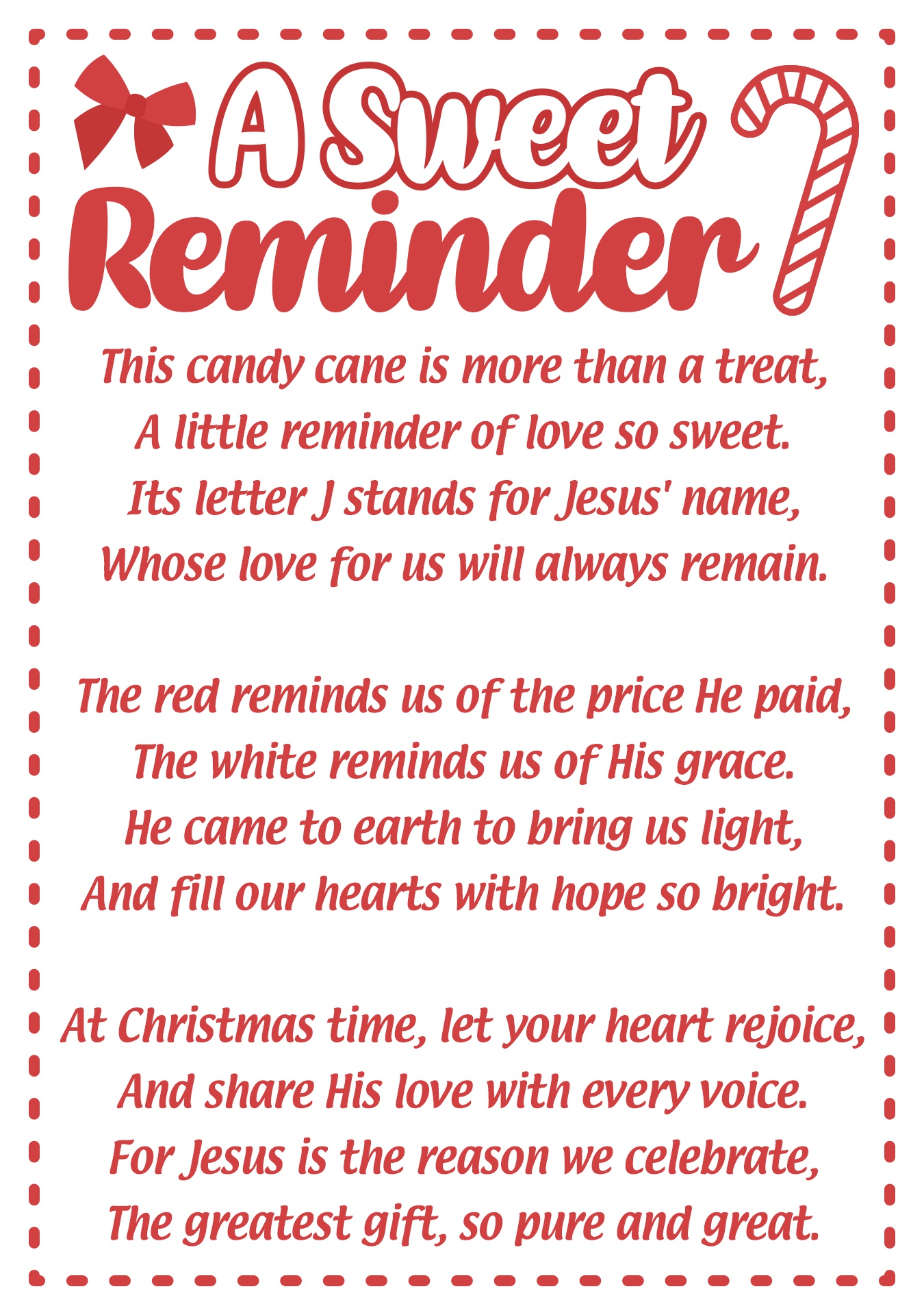 Religious Candy Cane Poem Printout