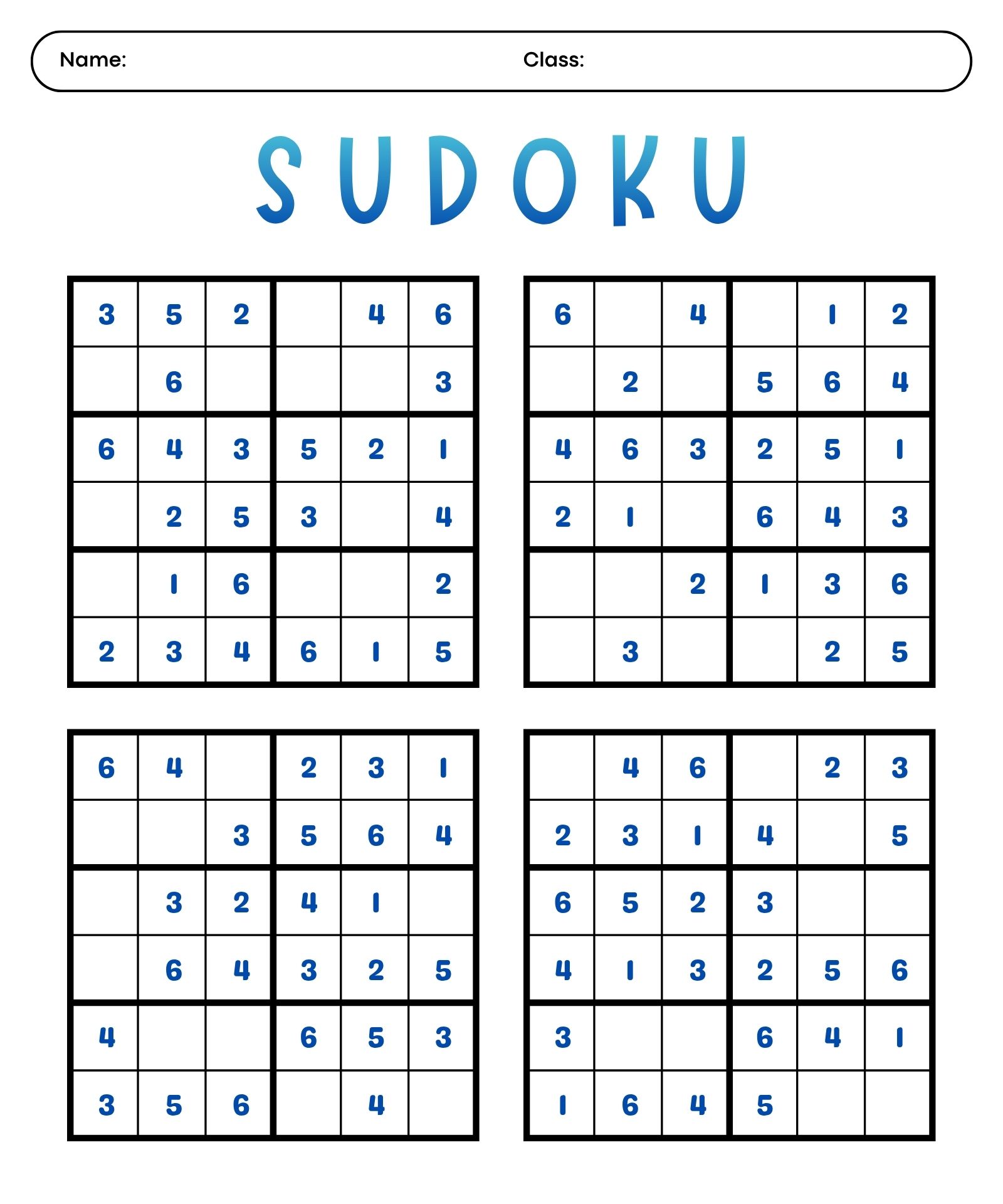 Simple 6X6 Sudoku Activities for Youngsters Simple 6X6 Sudoku Activities for Youngsters
