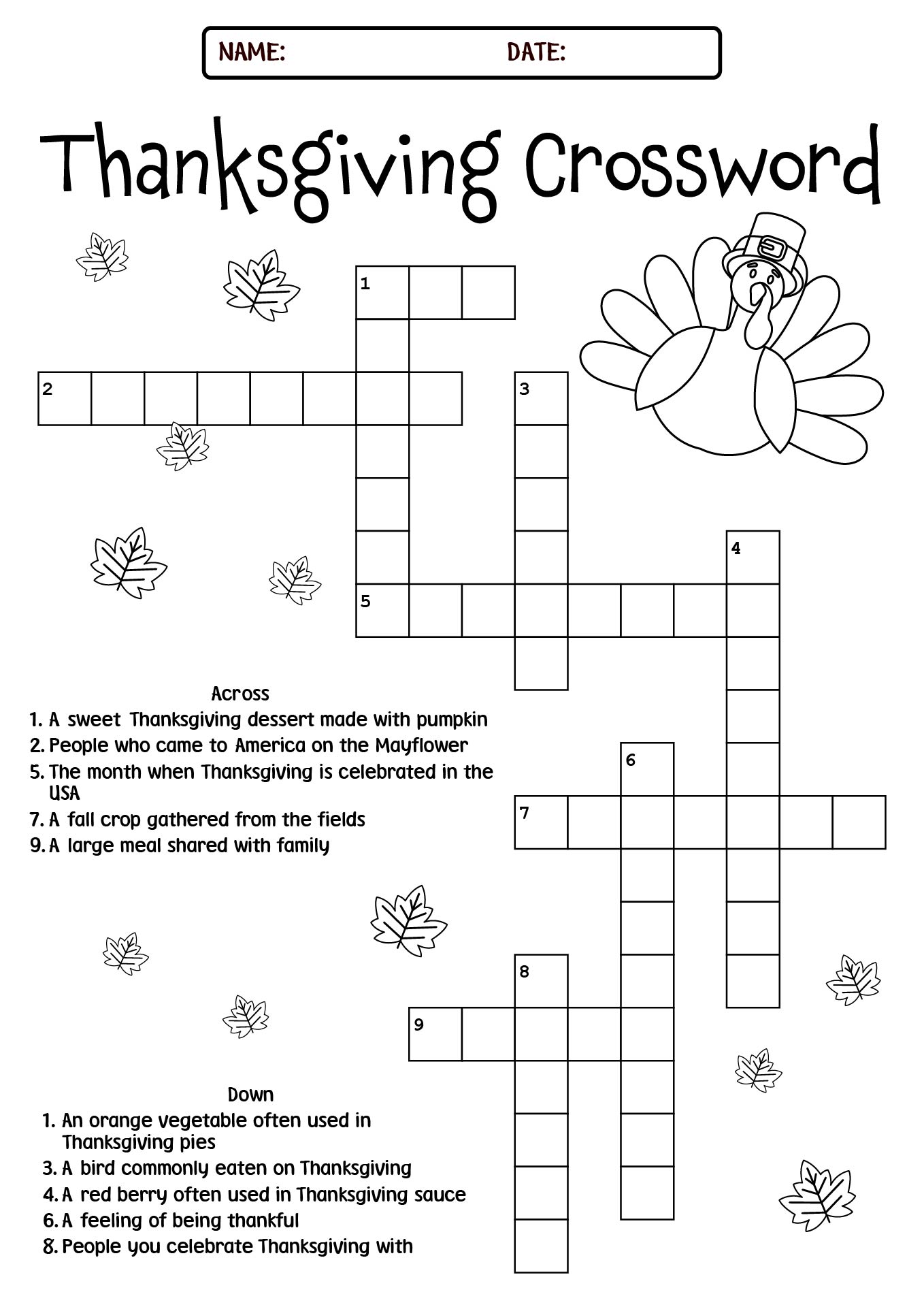 Thanksgiving Crossword Puzzles for Children Thanksgiving Crossword Puzzles for Children