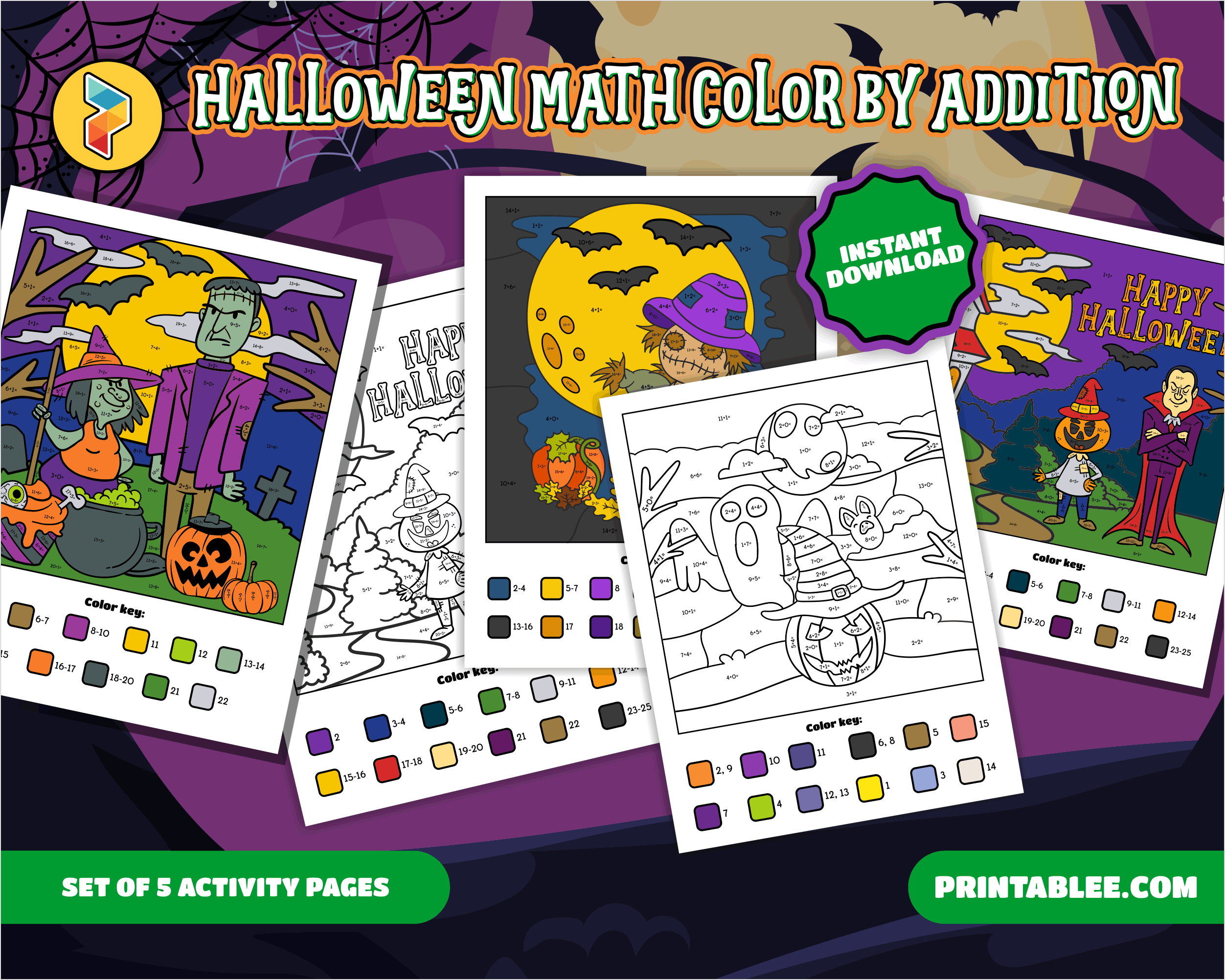 Printable Halloween Activity for Kids - Color by Number Addition | Halloween Math Color by Addition