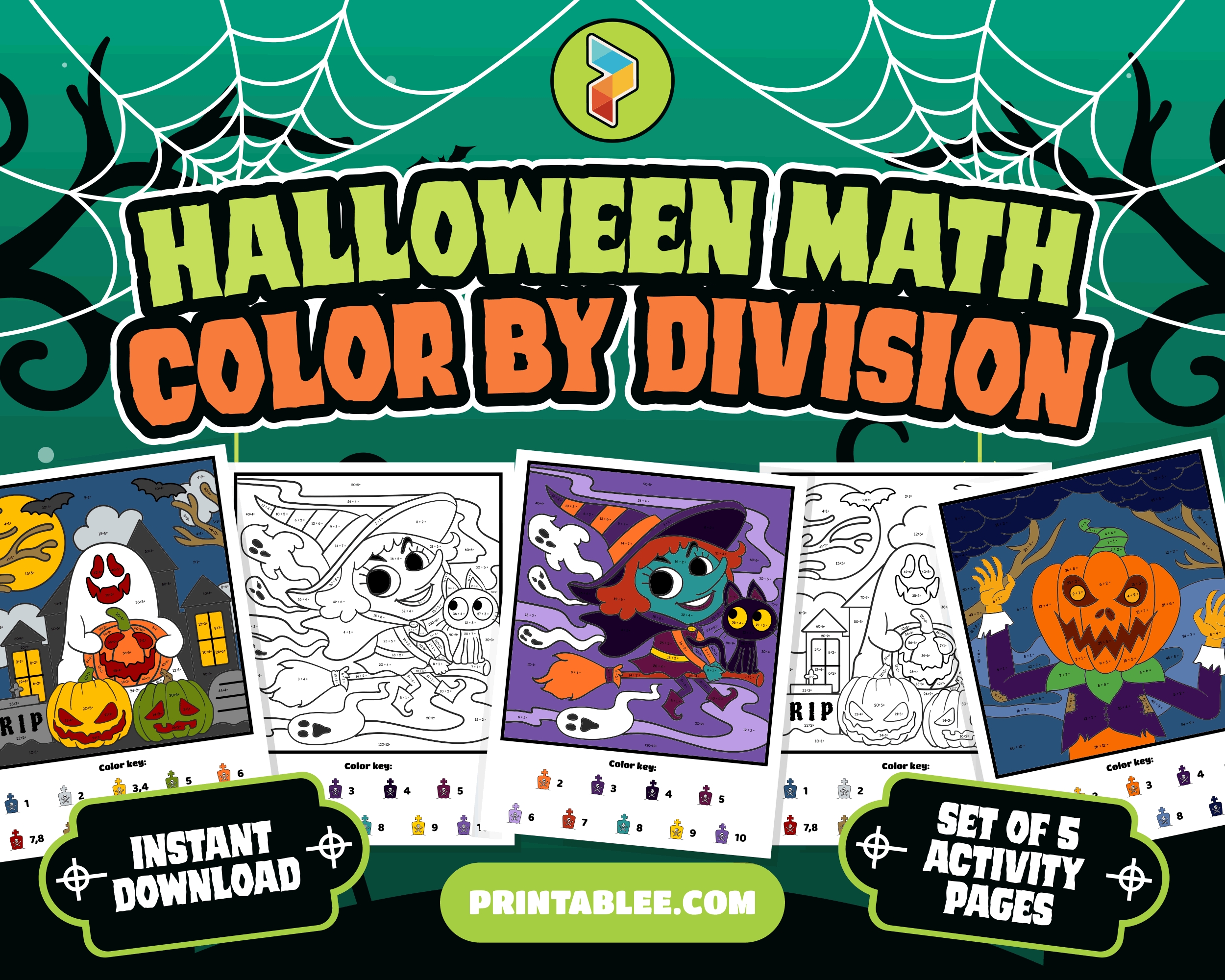 Fall and Halloween Printable Coloring Activity for Kids - Holiday Learning Math Division | Halloween Math Color by Division