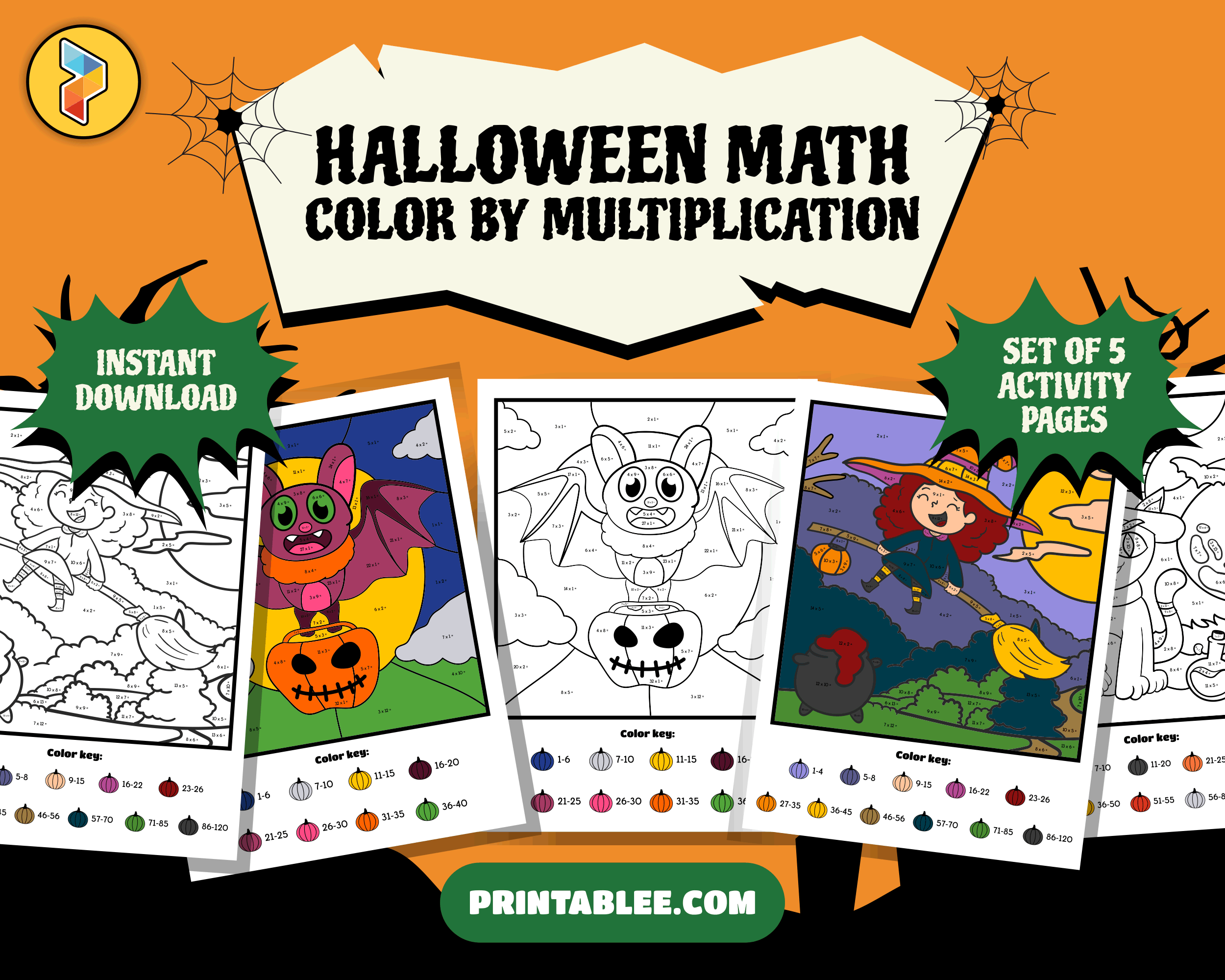 Color by Number Activity Printable for Kids - Halloween Theme, Fun and Easy Multiplication | Halloween Math Color by Multiplication